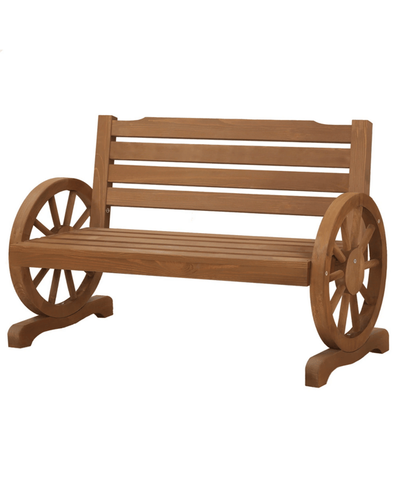 Alfordson Wooden Garden Bench Wagon Wheel Chair Seat Outdoor Patio - Natural