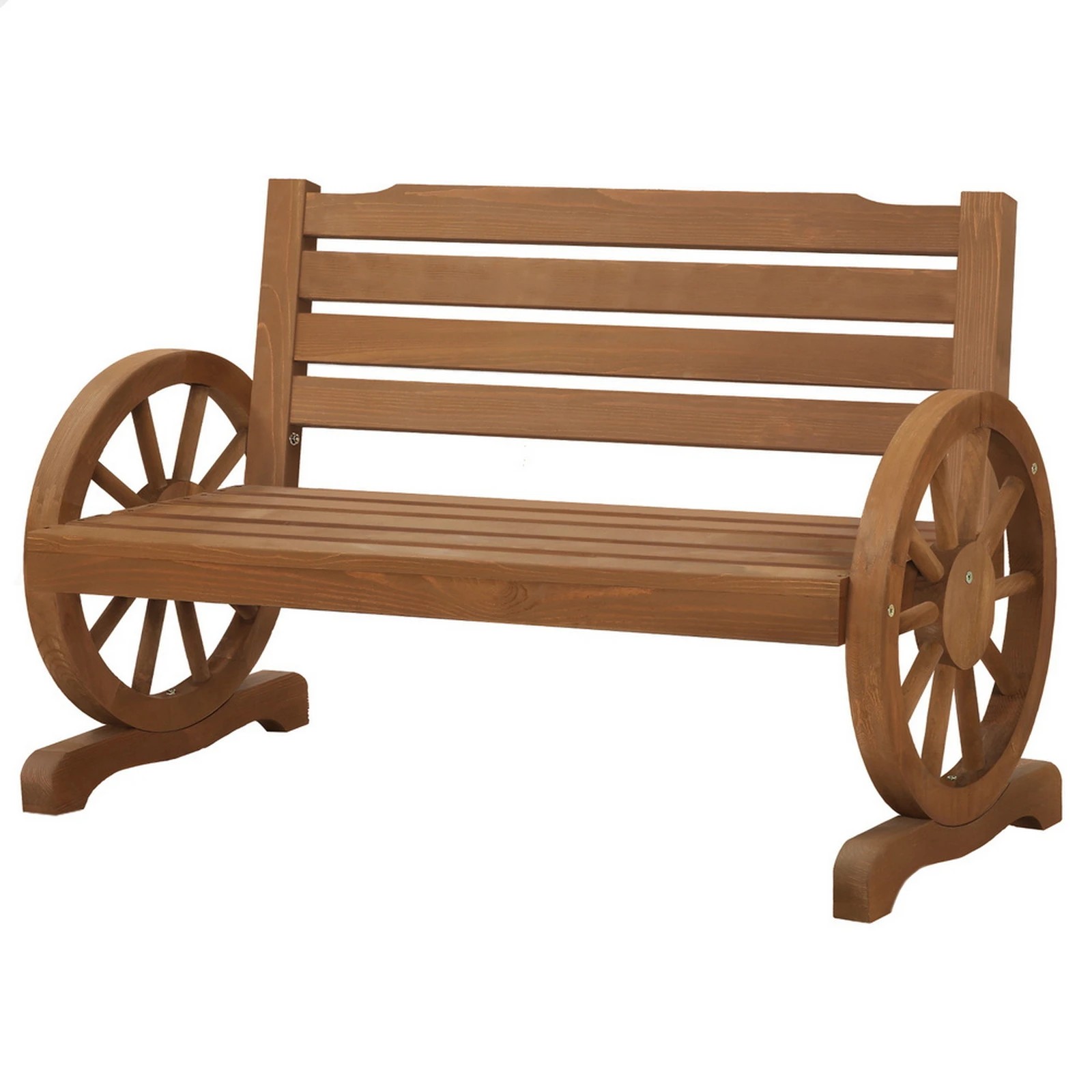 1 Alfordson Wooden Garden Bench Wagon Wheel Chair Seat Outdoor Patio - Natural, 1 of 9