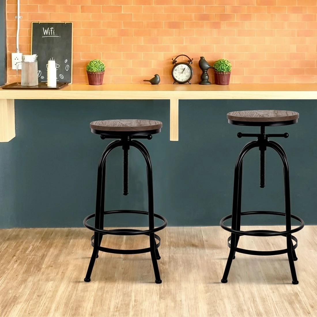 4 Artiss 4x Bar Stools Kitchen Dining Chairs Adjustable Wooden Vintage - Black, 4 of 6
