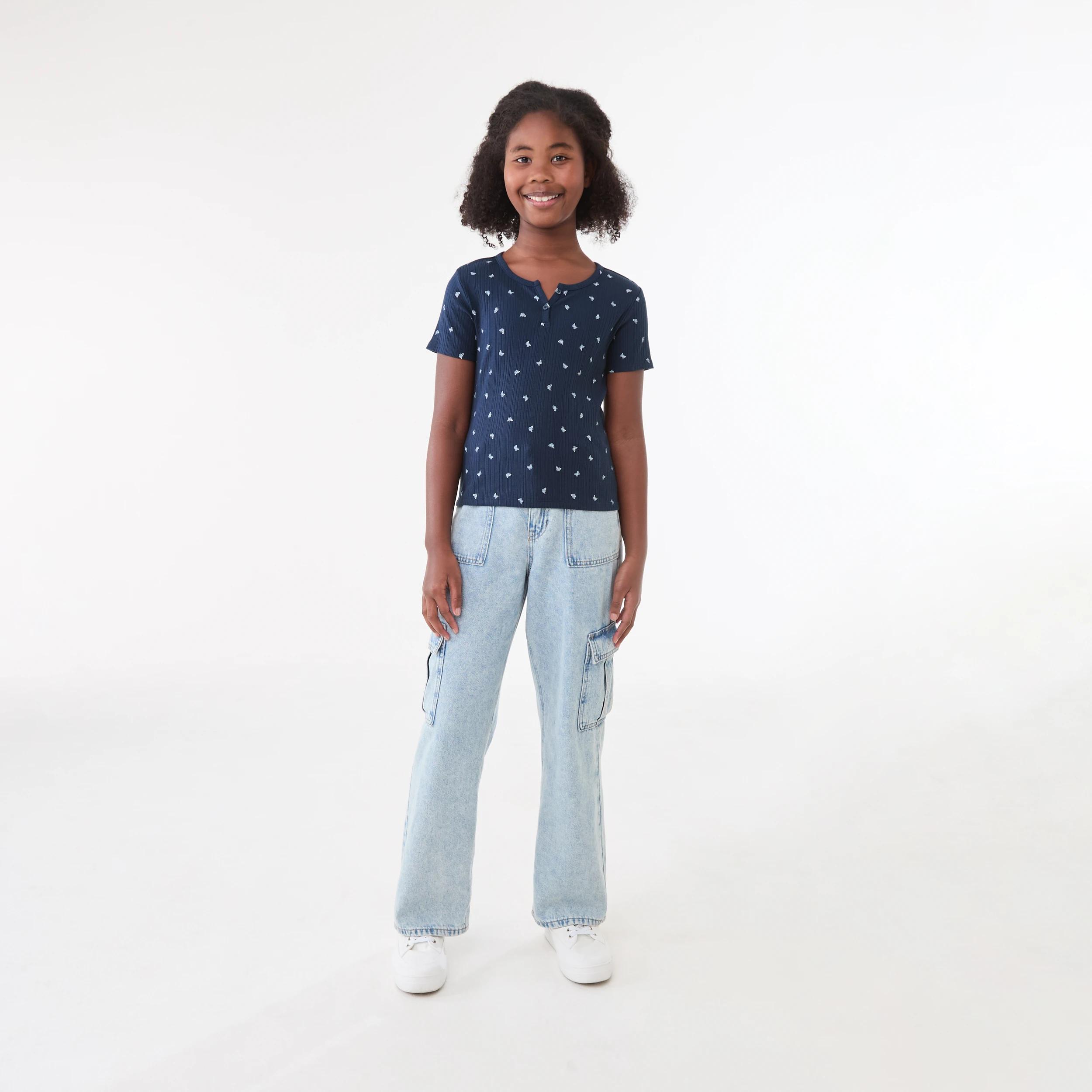 5 Rib Henley T-shirt DANCING BUTTERFLIES DEEP INDIGO, 5 of 6