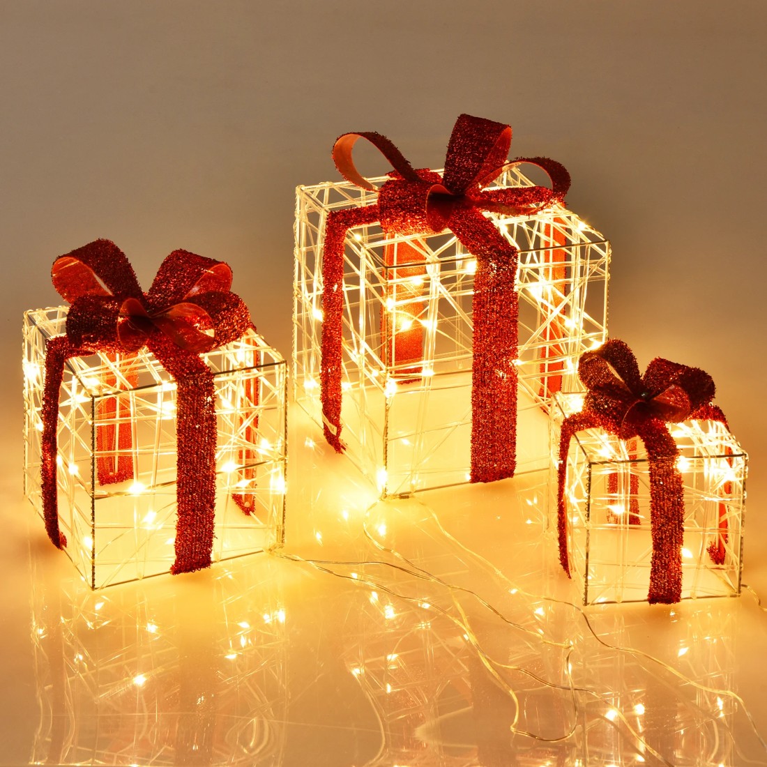 2 Costway 3-Pack Prelit Christmas Gift Boxes LED Lights Xmas Decoration, 2 of 4
