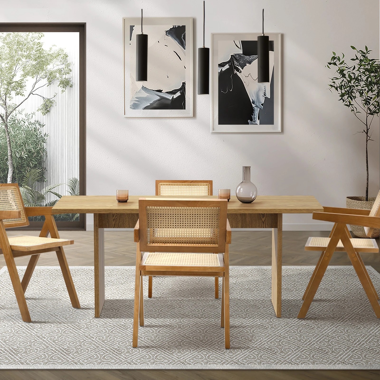 3 Oikiture 180cm Rectangular Dining Table With 4pcs Dining Chairs Wooden Walnut
 - Natural, 3 of 10