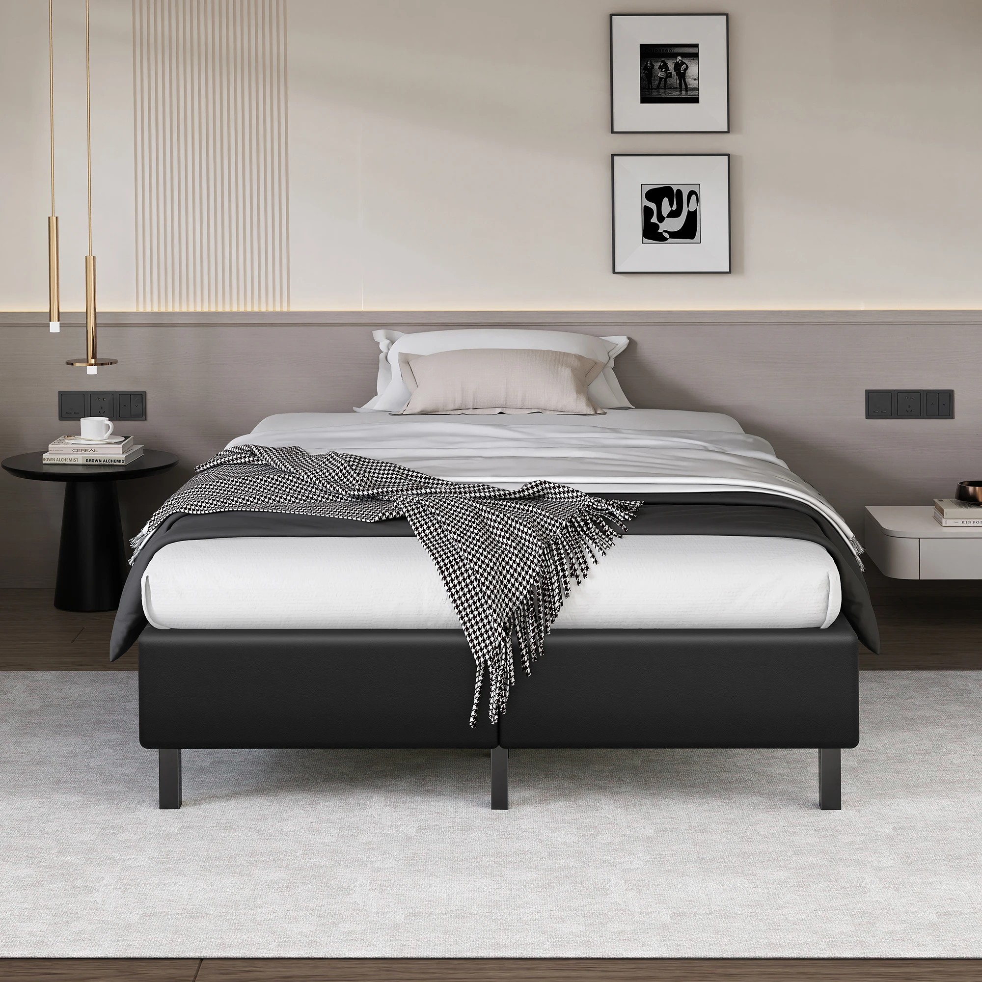 3 Alfordson Bed Frame King Single Mattress Base Foundation Leather Basel - Black, 3 of 10