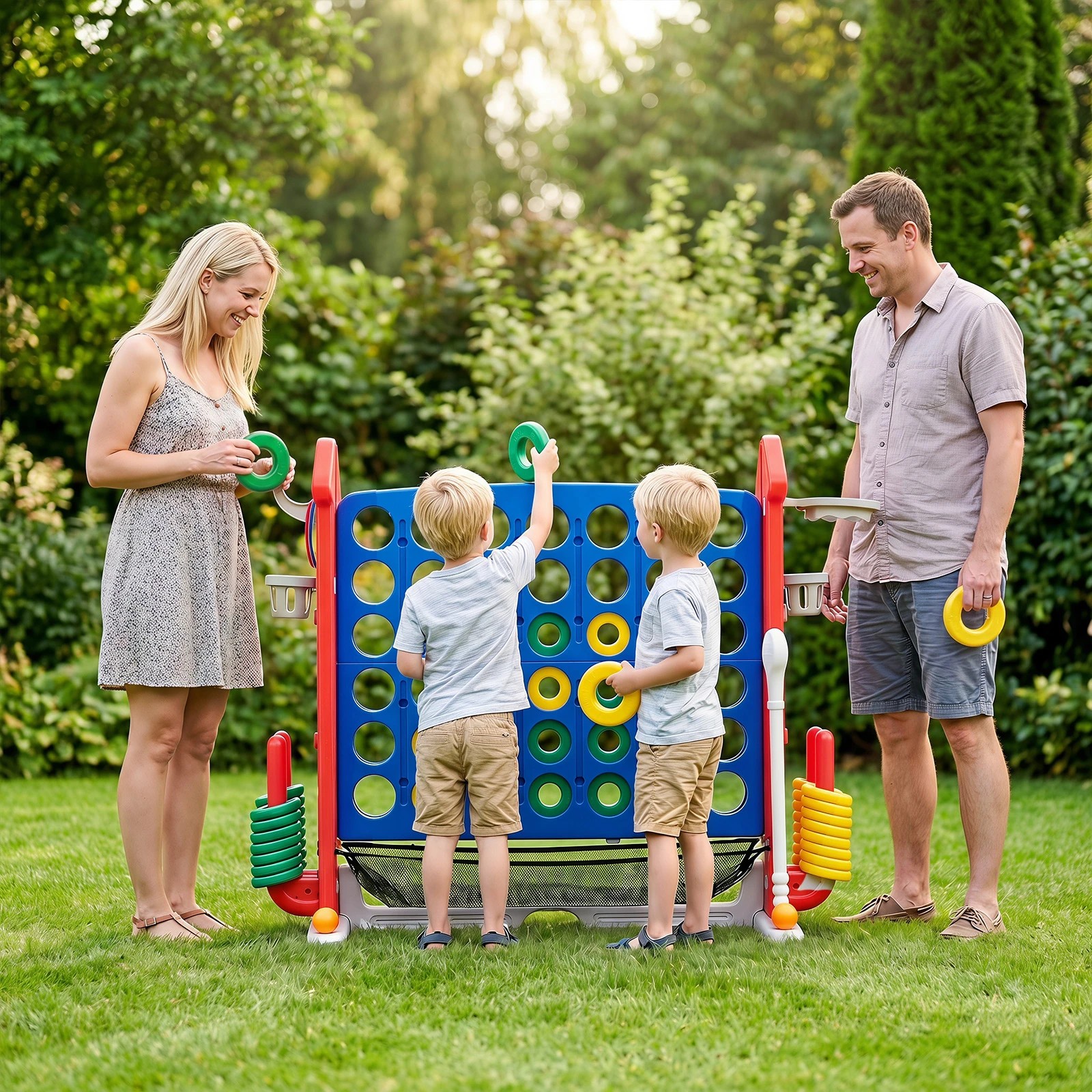 2 Costway 4 in 1 Giant 4-in-A Row Jumbo Yard 4-To-Score Game Set Family Connect Toy - Red, 2 of 2