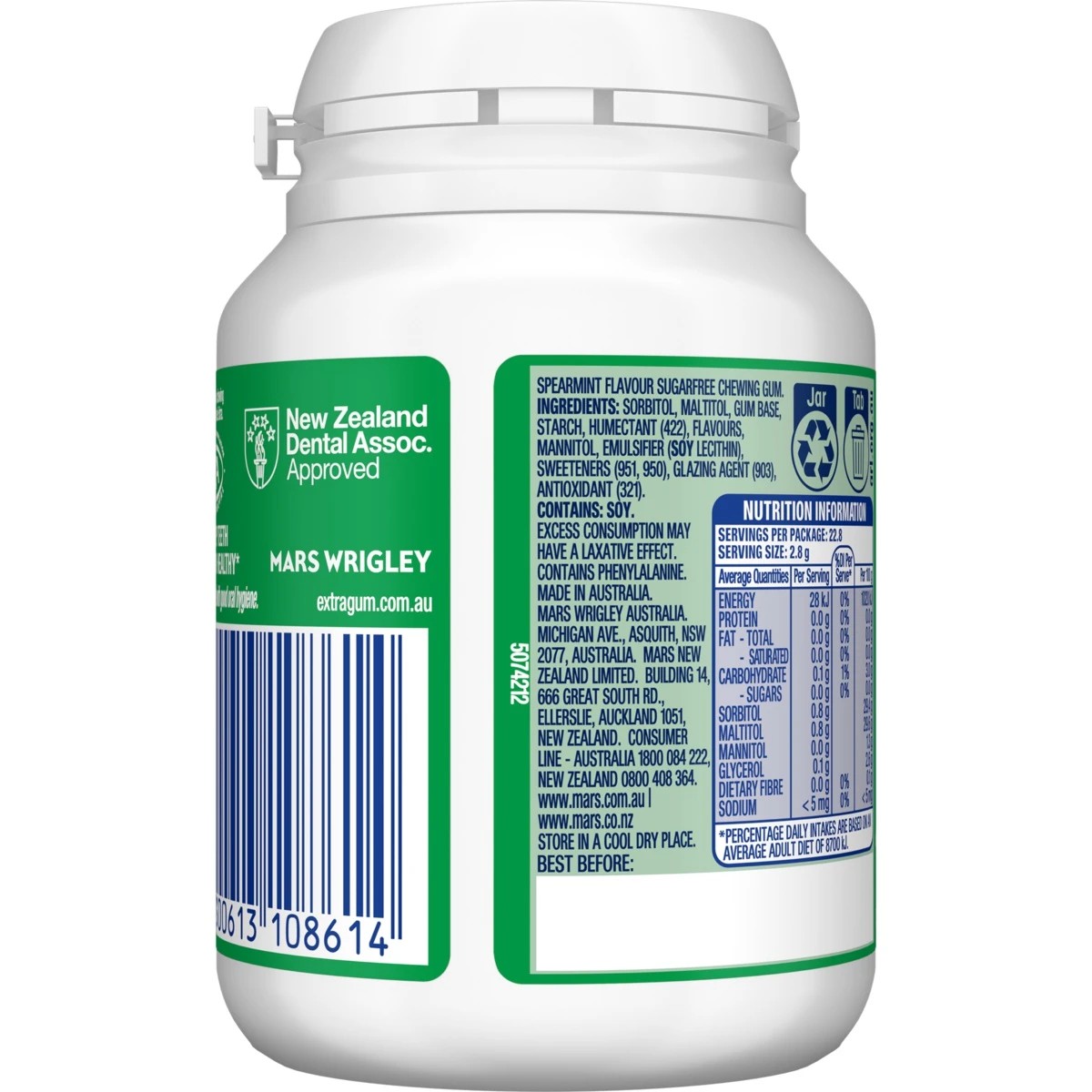 2 Wrigley's Extra Spearmint Sugar Free Chewing Gum Bottle 64g, 2 of 4