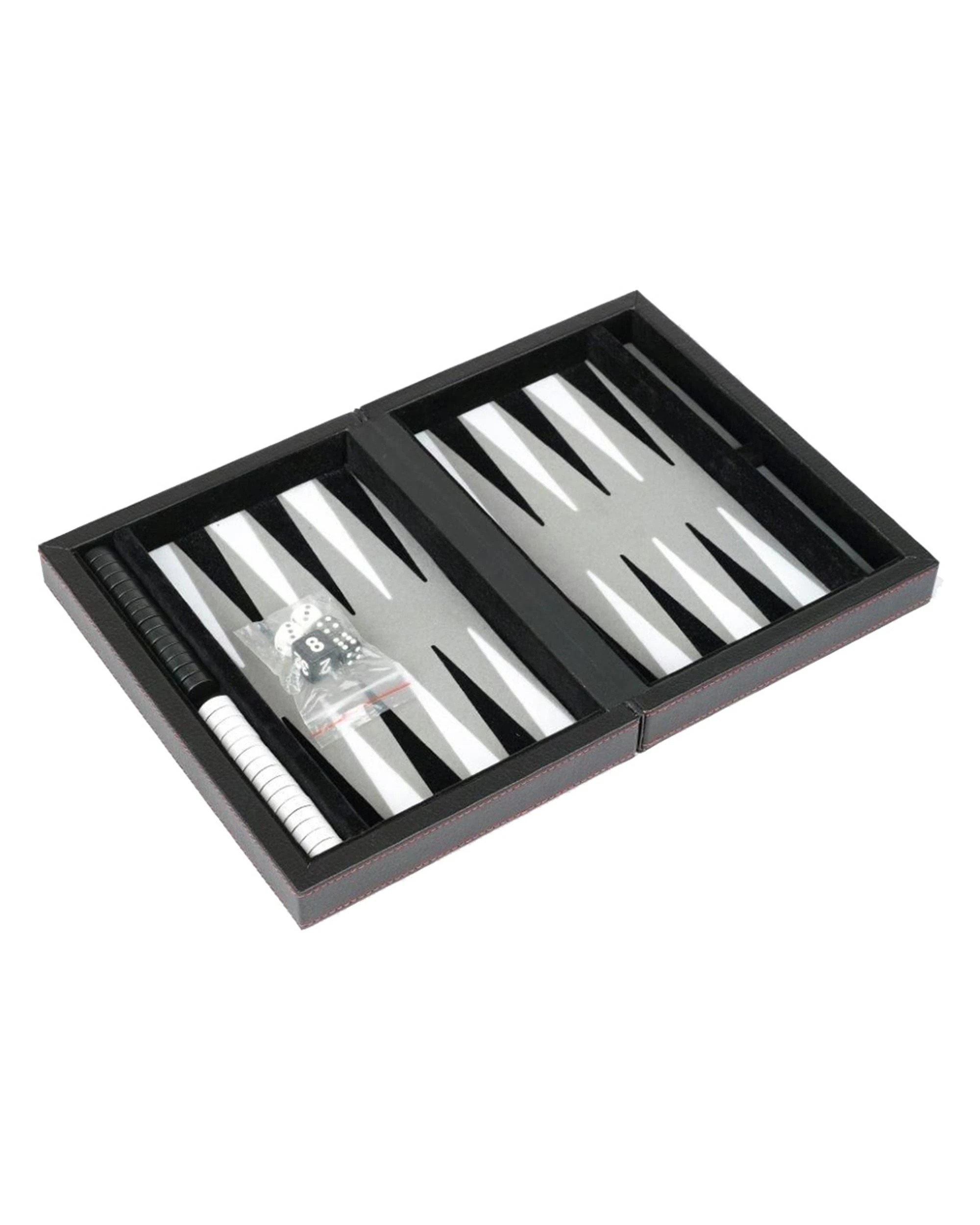 1 Dal Rossi 9 inch Folding PU Leather Travel Backgammon Set - Black, 1 of 2