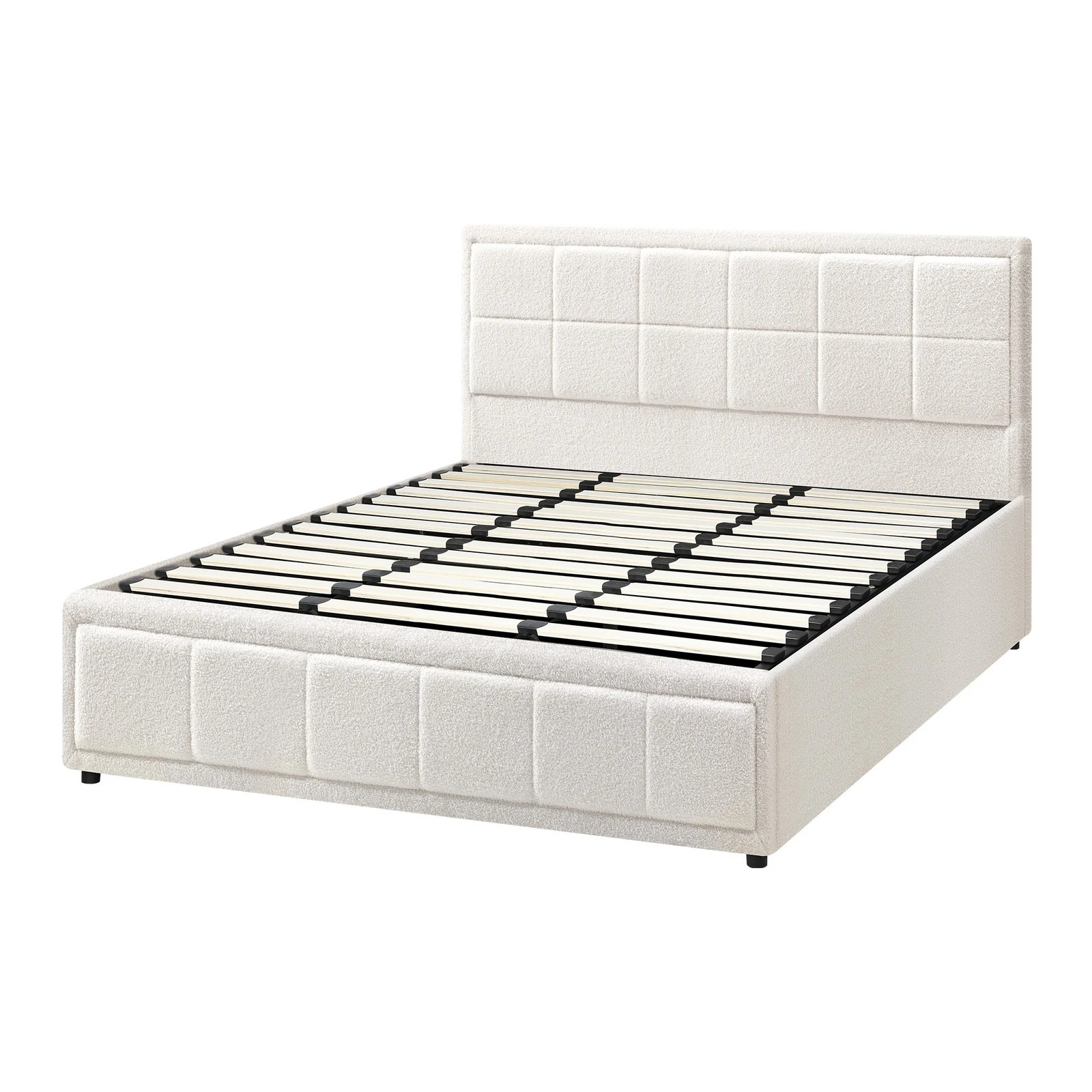 9 Oikiture Bed Frame King Size Gas Lift Storage Bed Platform Boucle White - White, 9 of 9