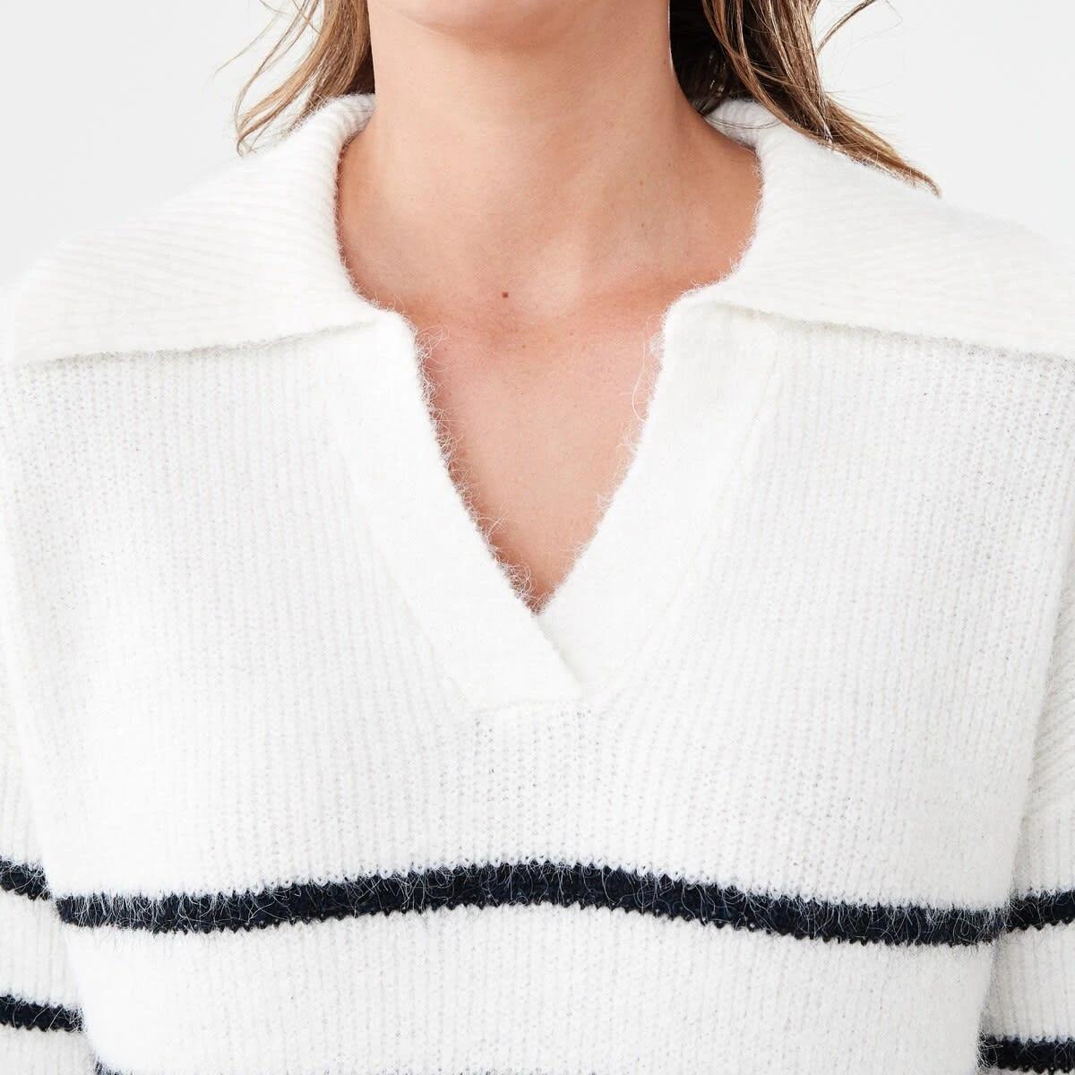 5 Long Sleeve Collared Knit Mini Dress Navy Strp, 5 of 6