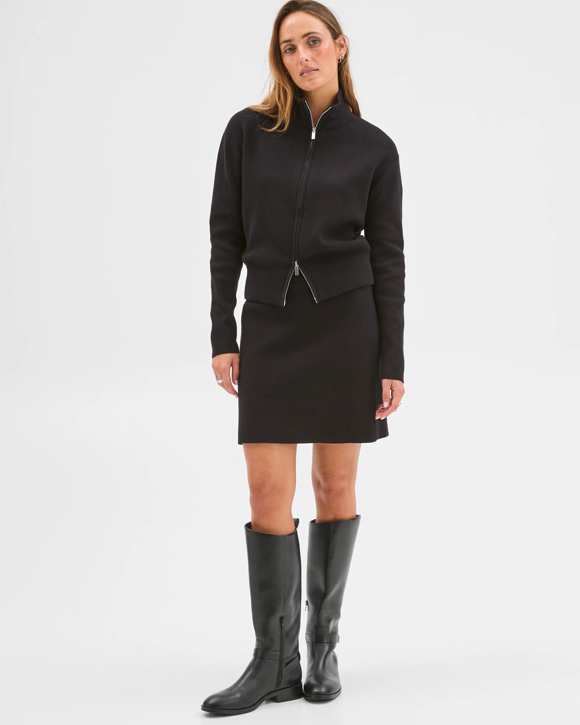 3 Preview Australian Cotton Blend Polished Knit Mini Skirt BLACK, 3 of 6