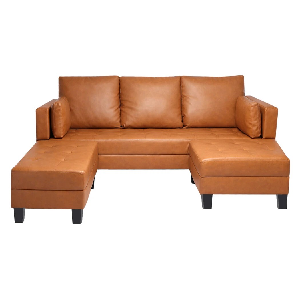 2 Levede 3 Seater Sofa Bed Modular Corner Pullout USB Lounge Storage Chaise,Brown, 2 of 6