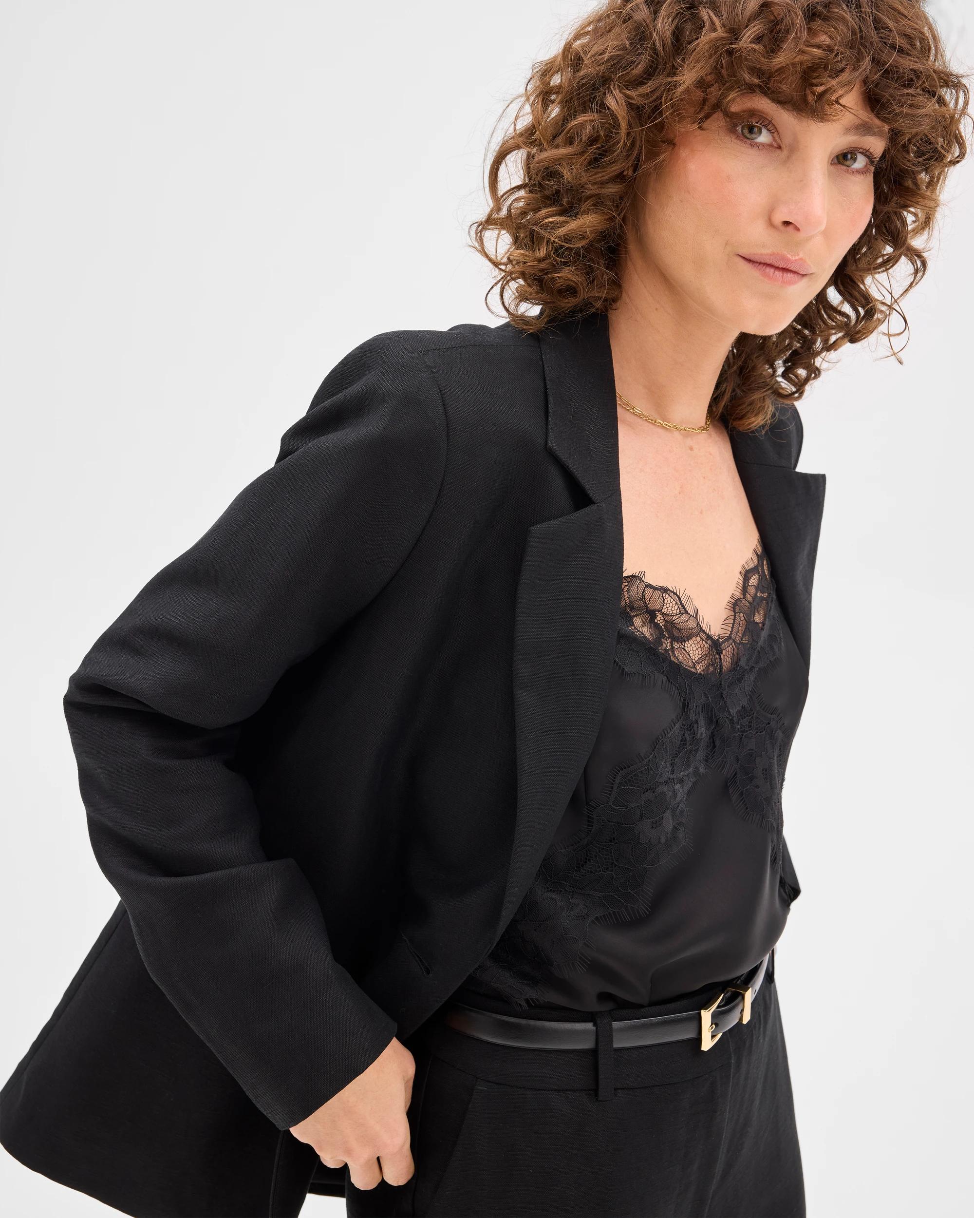 6 Linen Blend Single Breasted Blazer - Preview BLACK, 6 of 7