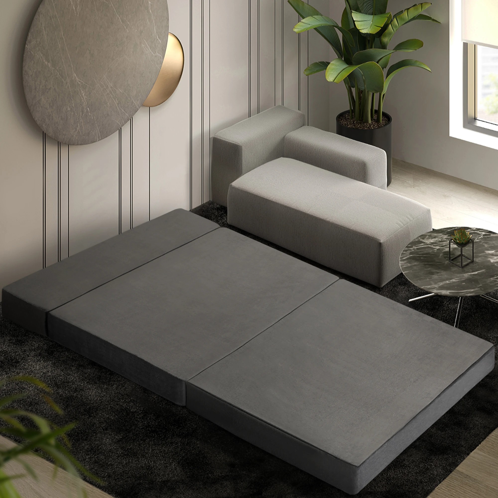 1 Bedra Bedding Folding Foam Mattress Sofa Bed Trifold Foldable Futon Camping Mat Double - Grey, 1 of 8