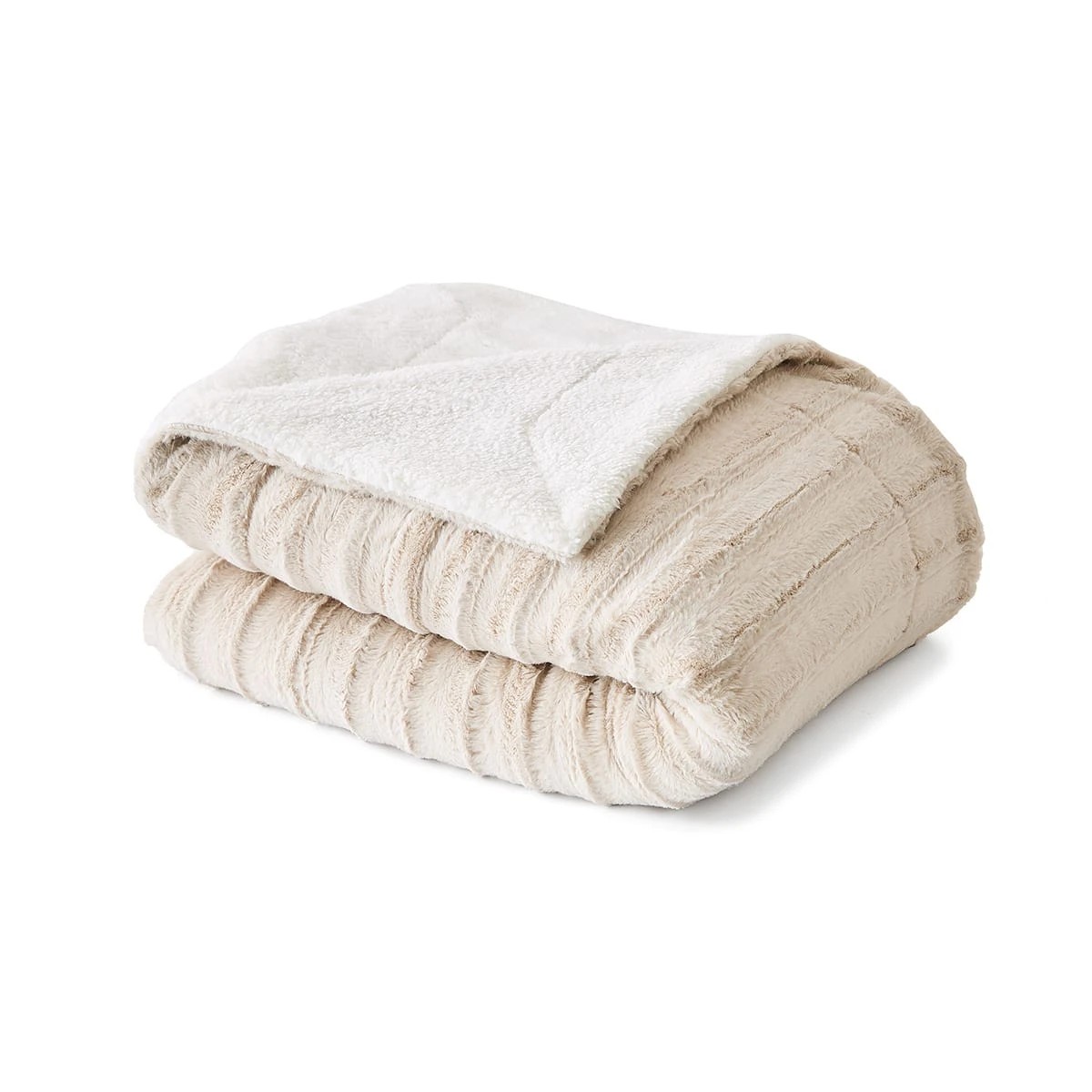 1 Faux Fur Blanket - Double/Queen Bed, Beige, 1 of 6