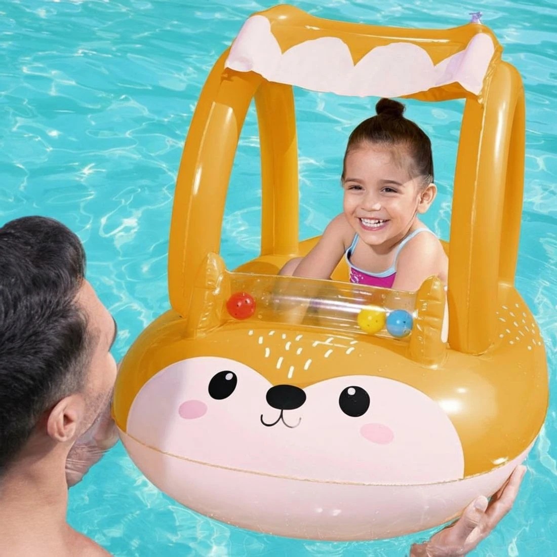 4 Bestway Kids Inflatable Fox Swim Float Floating Seat Canopy Pool Toys 94x66CM - Multi, 4 of 4
