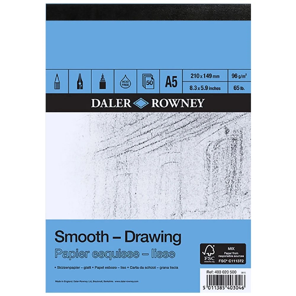 1 Daler-Rowney Smooth Drawing Pad 96gsm 50 Sheets A5, 1 of 1