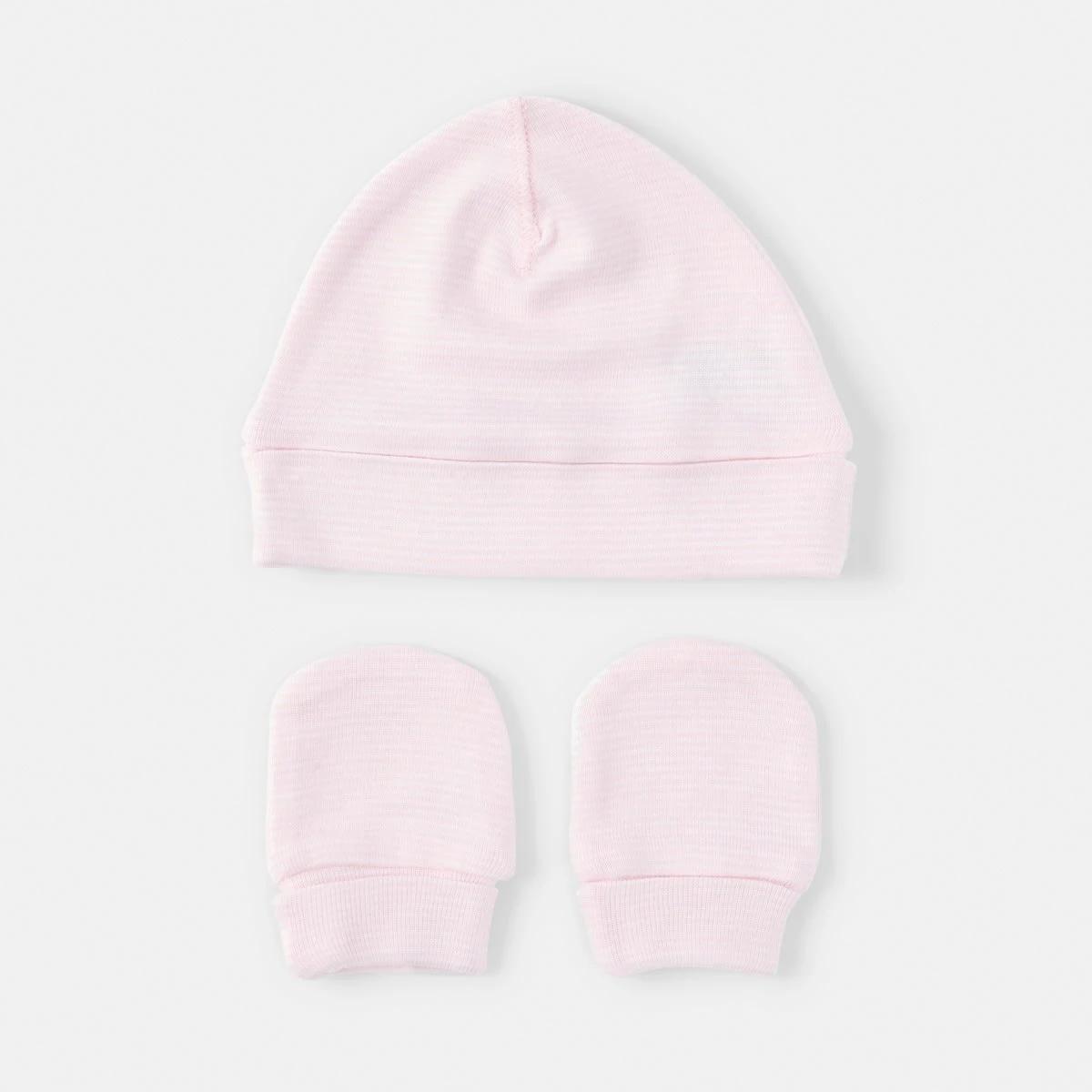 3 2 Pack Newborn Hat and Mittens Set PINK STRIPE AND SPOT, 3 of 8