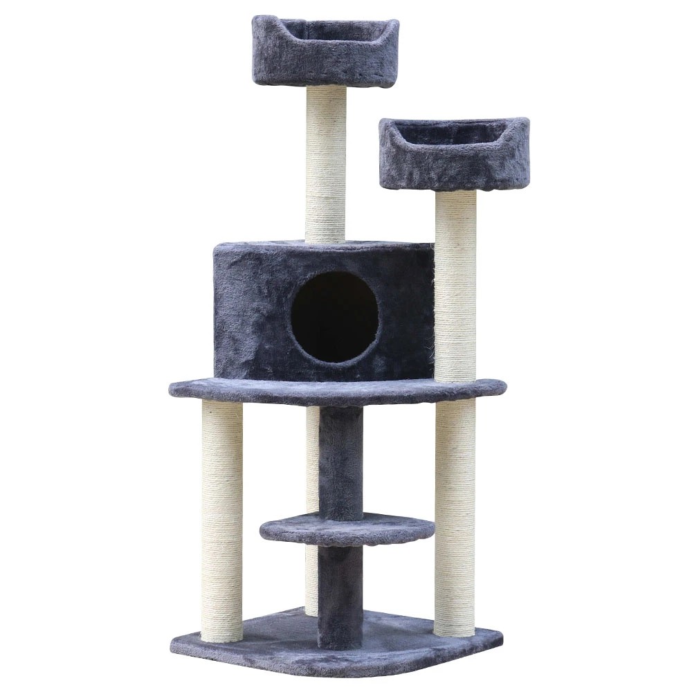 1 i.Pet Cat Tree 126cm Tower Scratching Post Scratcher Condo Trees House - Grey, 1 of 6