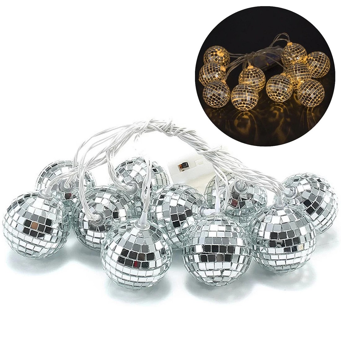 1 Party Maker Mirror Disco Ball String Lights, 1 of 5