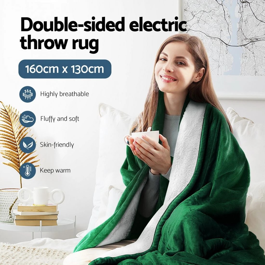 5 Giselle Electric Throw Rug Heated Blanket Double Sided Green - Green, 5 of 7