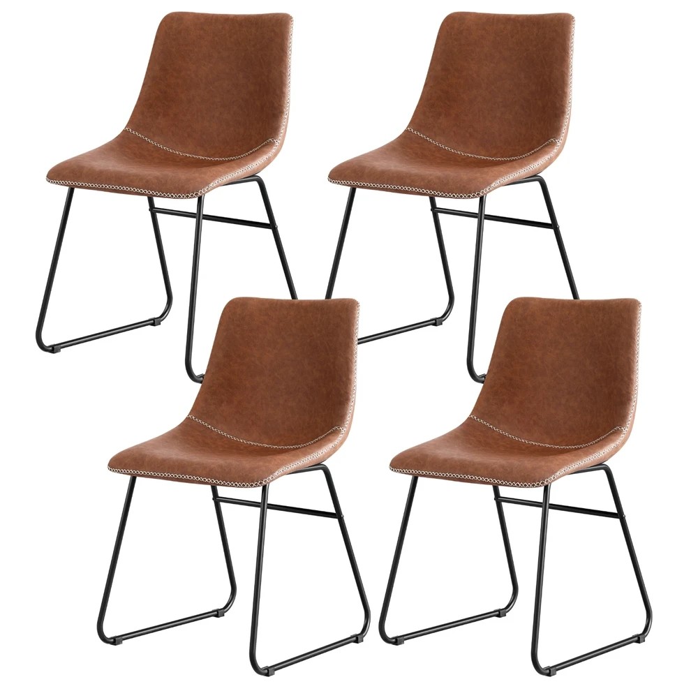 1 Artiss 4x Dining Chairs Retro PU Leather Kitchen Lounge Cafe Accent Chair - Brown, 1 of 6