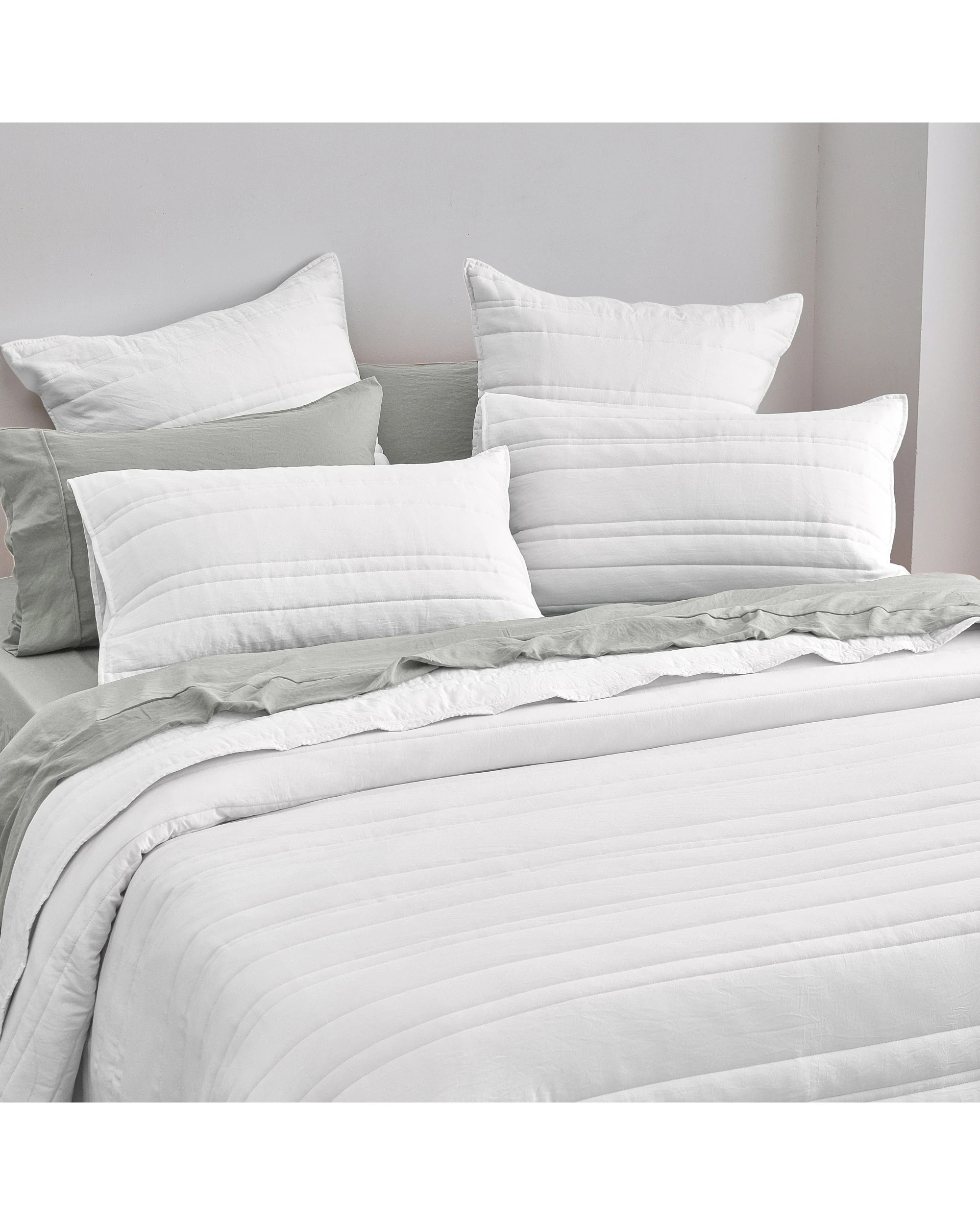 2 Dreamaker Superfine Washed Microfibre Stripe Quilted Coverlet Set - Queen/King - White, 2 of 7