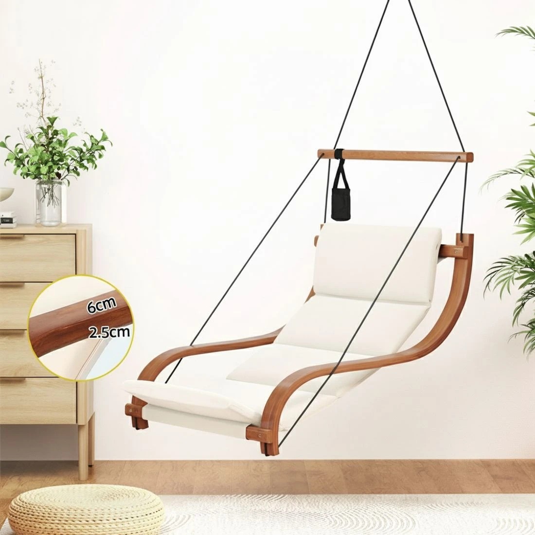3 Gardeon Hammock Chair Wooden Hanging Indoor Outdoor Lounge - Beige, 3 of 5