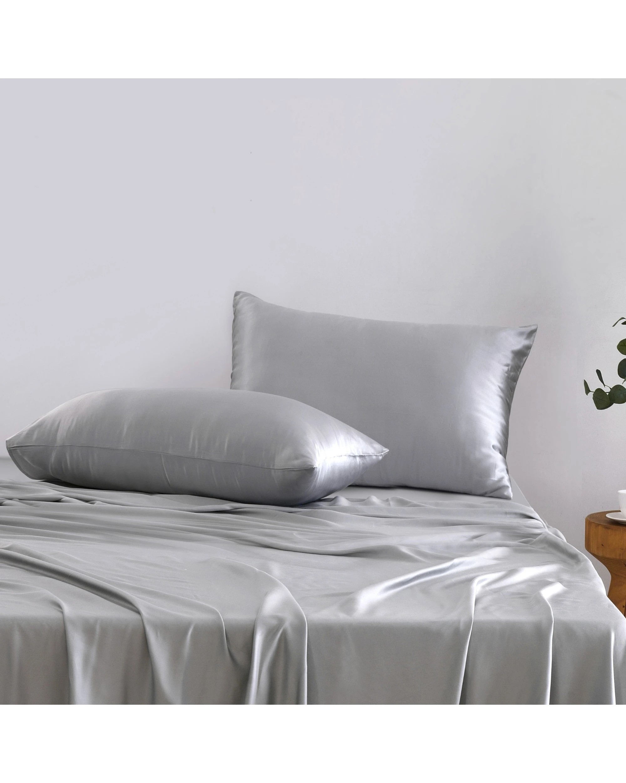 1 Natural Home Luxe Mulberry Silk Pillowcase 25 Momme King Pillowcase 48x90cm Twin Pack - Grey, 1 of 5