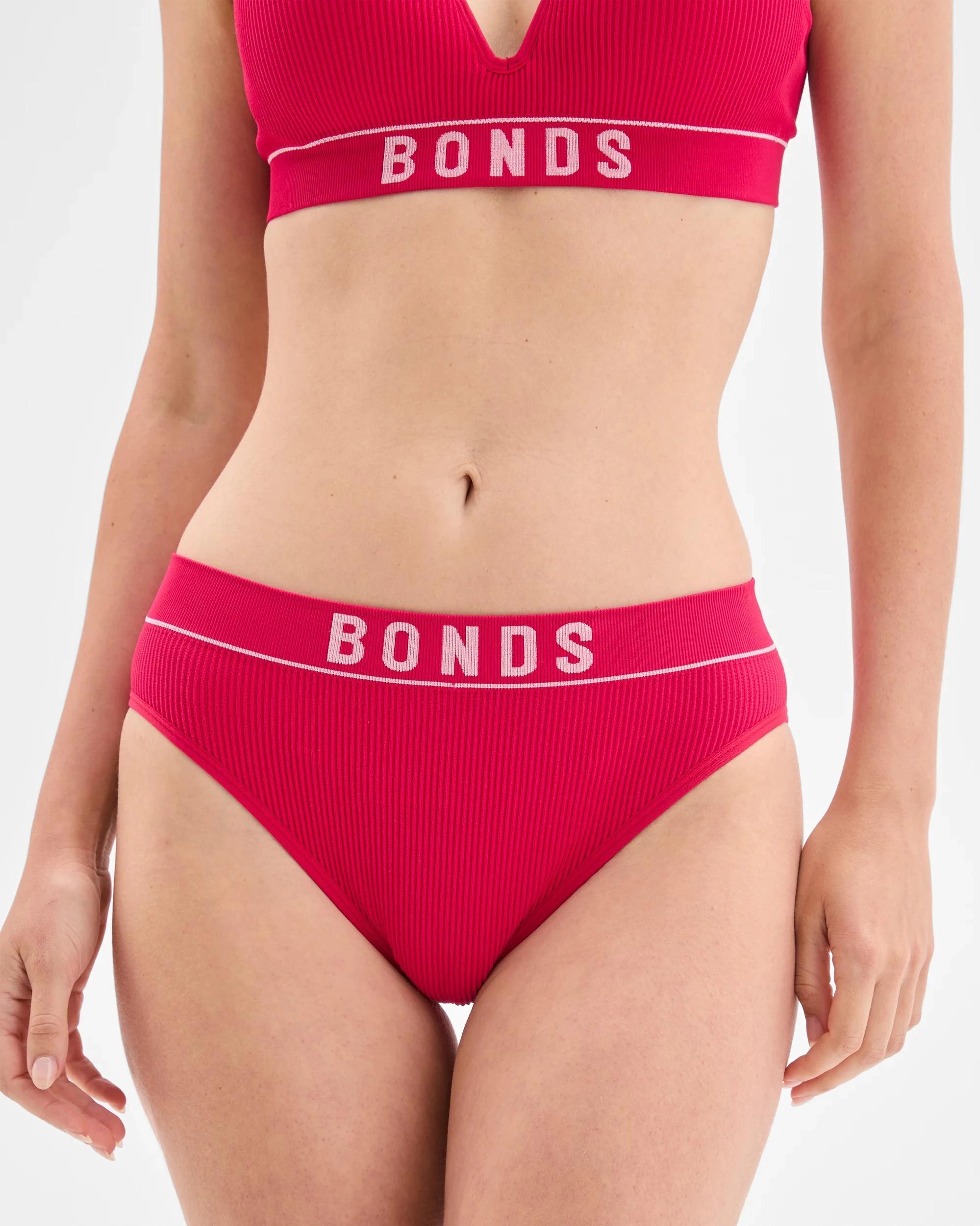 3 Bonds Womens Retro Hi Leg Bikini Briefs RED GRANITA, 3 of 6
