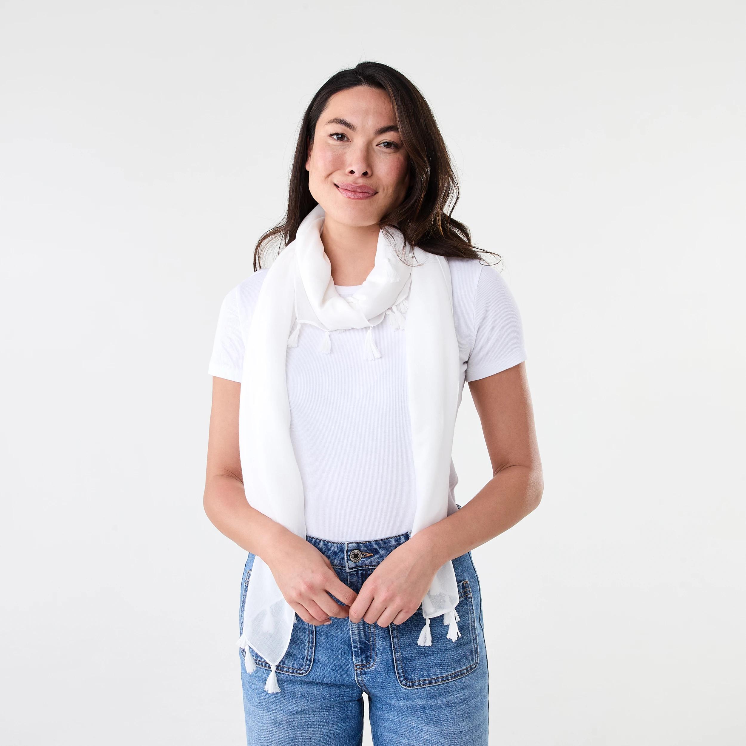 3 Tassel Lightweight Scarf White, 3 of 3