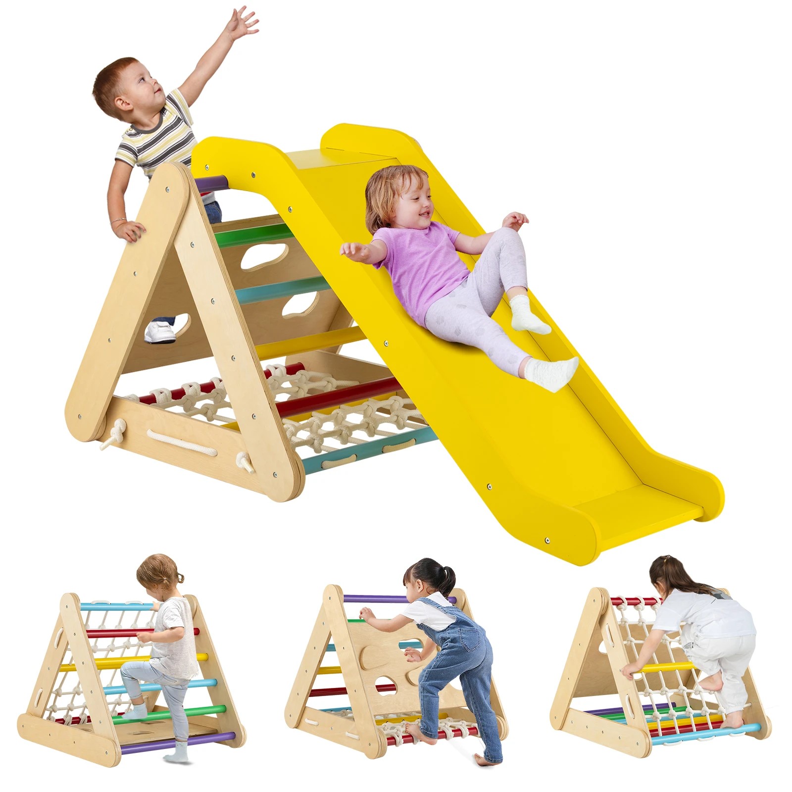 3 Costway 4in1 Climbing Frame Triangle Climber Slide Set - Multi, 3 of 3