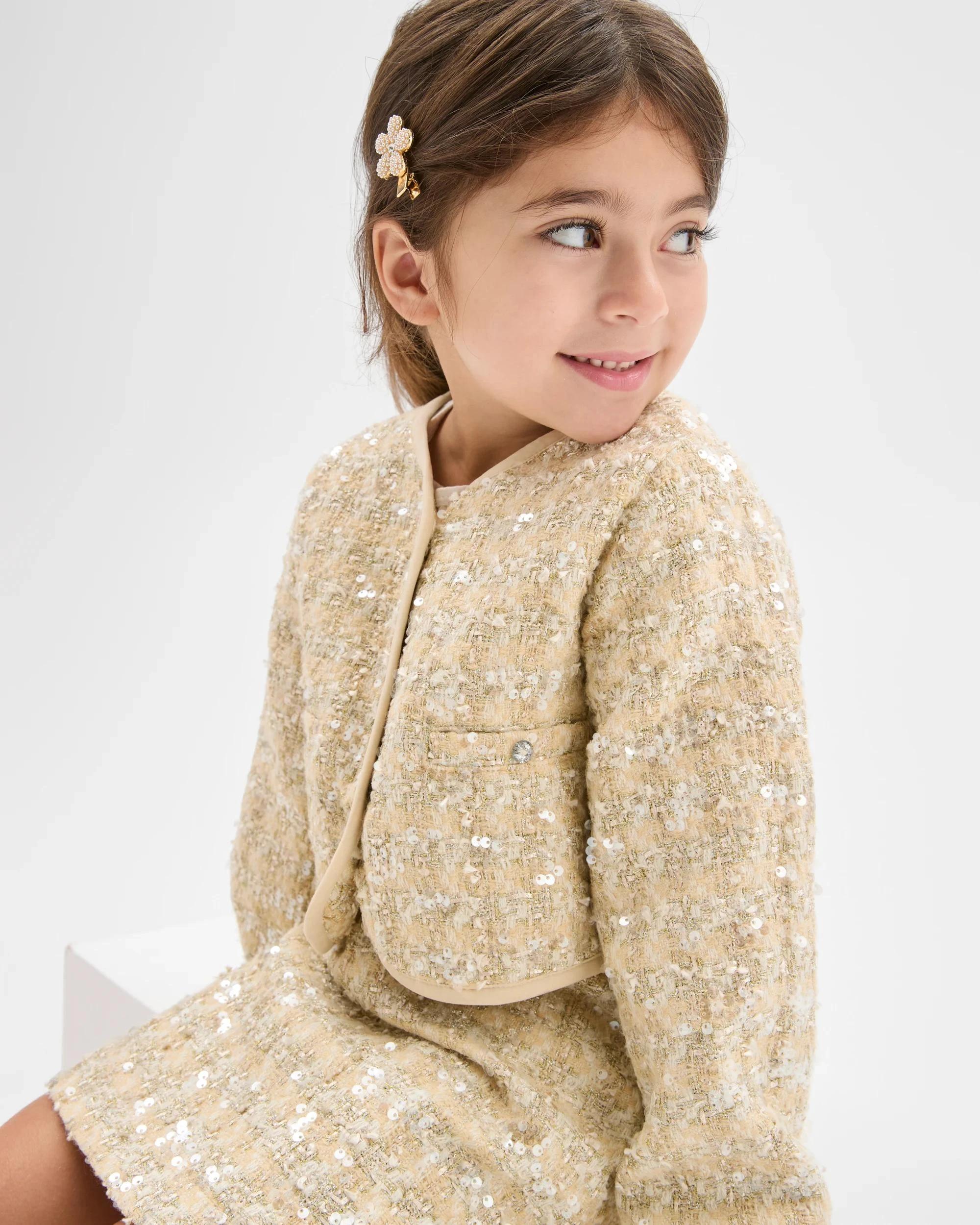 4 Target Kids Sequin Blazer Boucle Jacket CREAM, 4 of 6