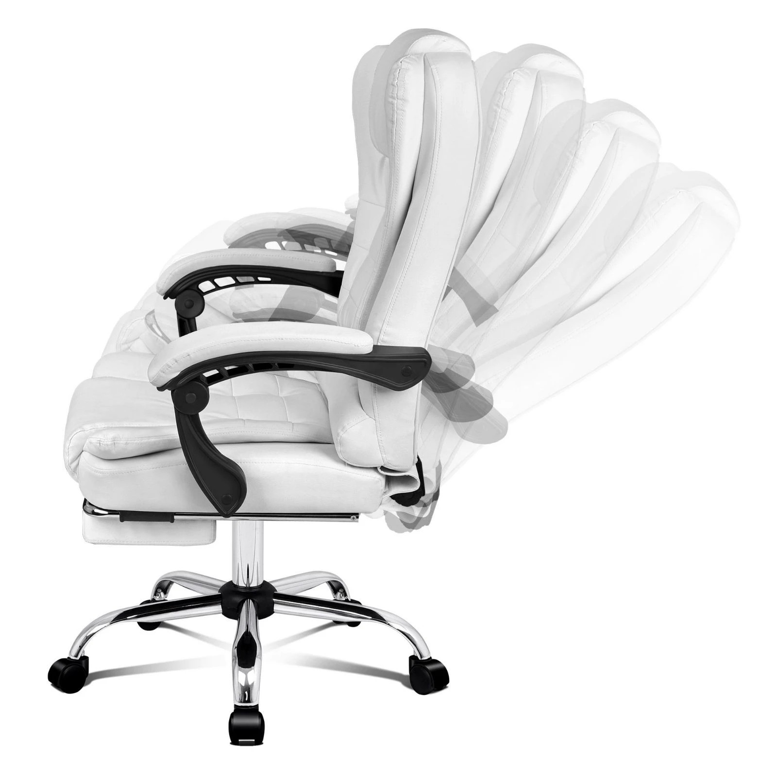 4 Alfordson Office Chair Executive Gaming Computer Racer PU Leather Seat Recliner - White, 4 of 10