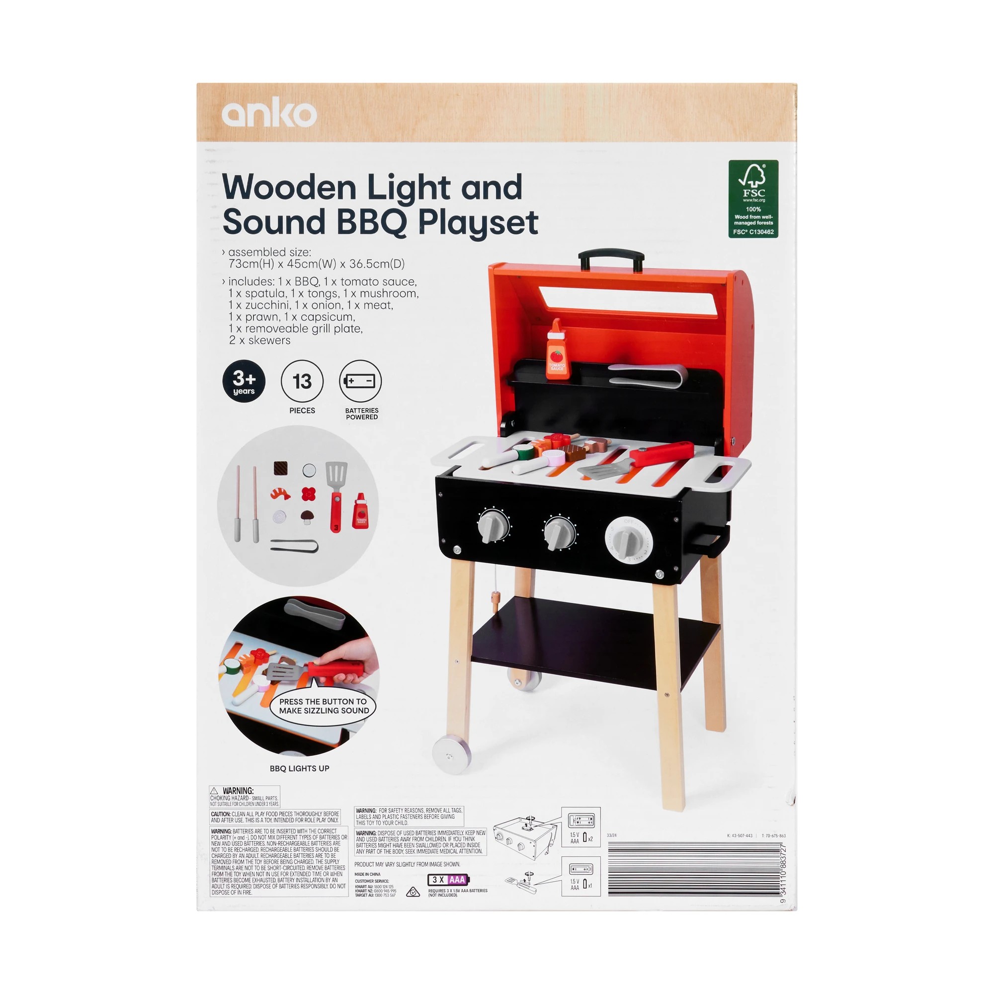 6 13 Piece Wooden Light and Sound BBQ Playset, 6 of 6