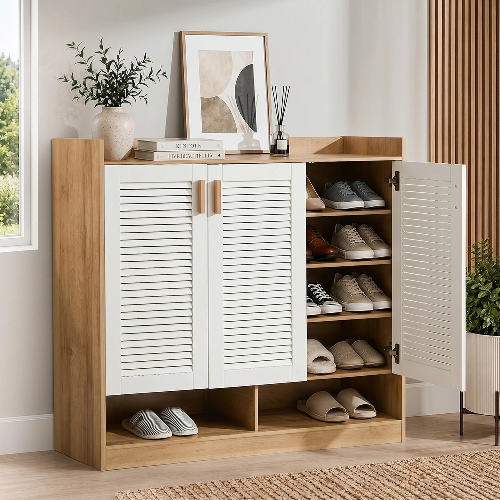 4 Oikiture Shoe Storage Cabinet 5-Tier Rack 3 Doors Organiser Shelf Cupboard - Multi, 4 of 8