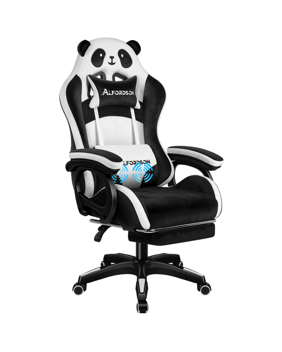 Alfordson Gaming Office Chair Racing Massage Computer Seat Footrest Velvet - Black