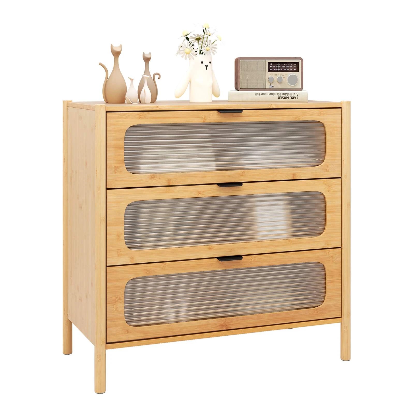 4 Costway Bamboo 3-Drawer Dresser Mid Century Modern Chest of Drawers, 4 of 4