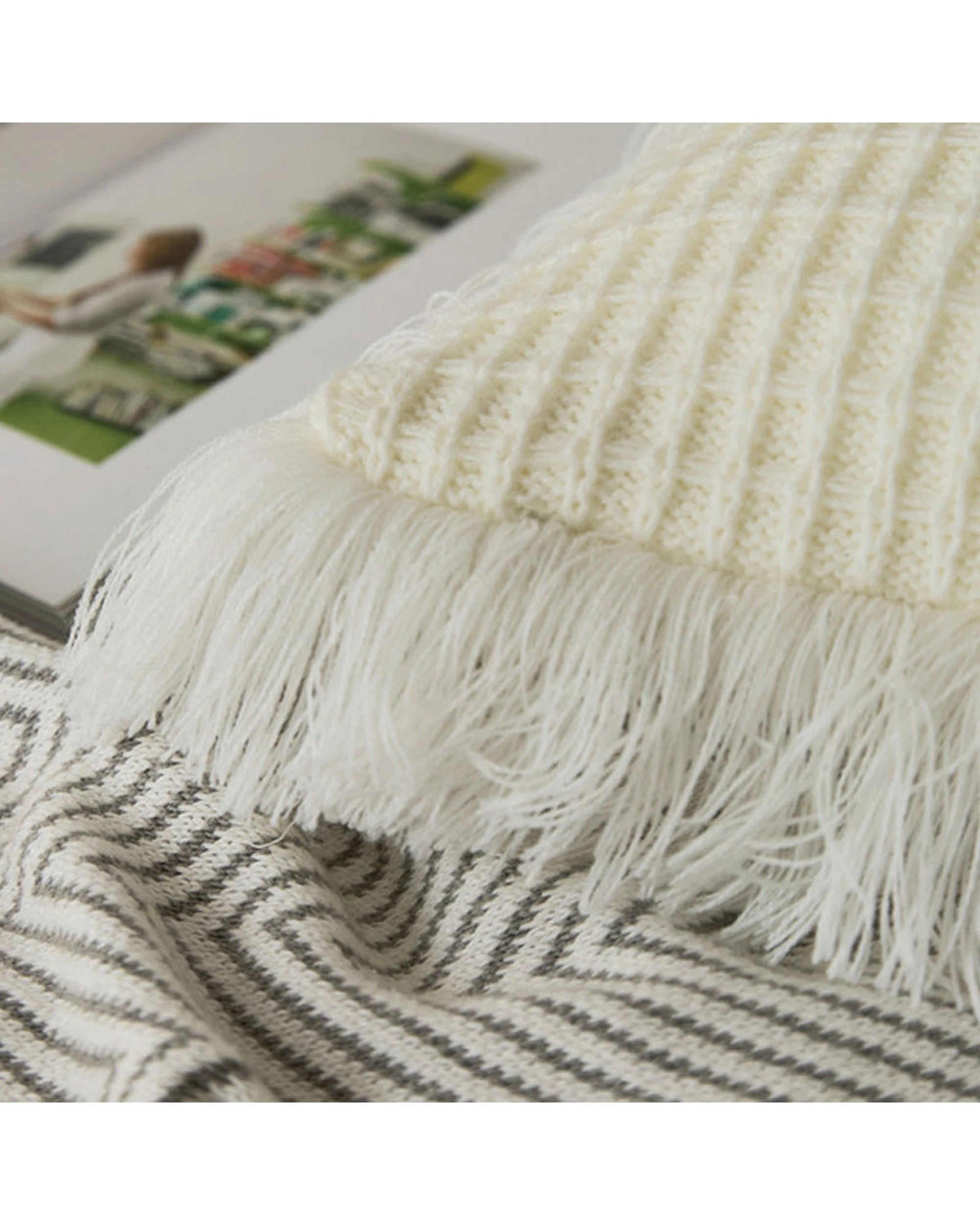 4 Cotton More Acrylic Knitted Waffle Cushion Pillow Cover 45x45cm - White, 4 of 4