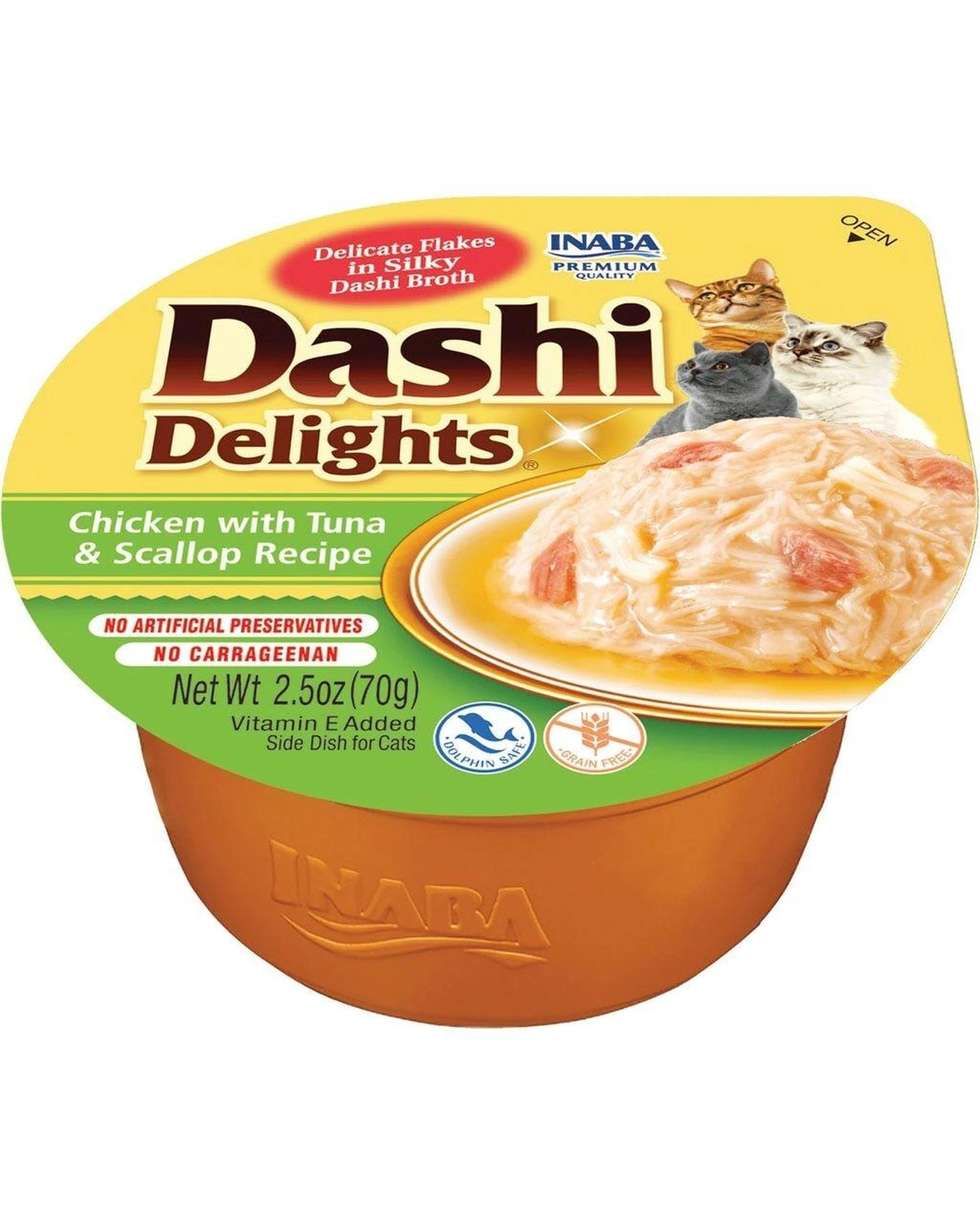 1 Inaba Dashi Delights Flakes in Broth Cat Food Chicken w/ Tuna & Scallop 6 x 70g, 1 of 3