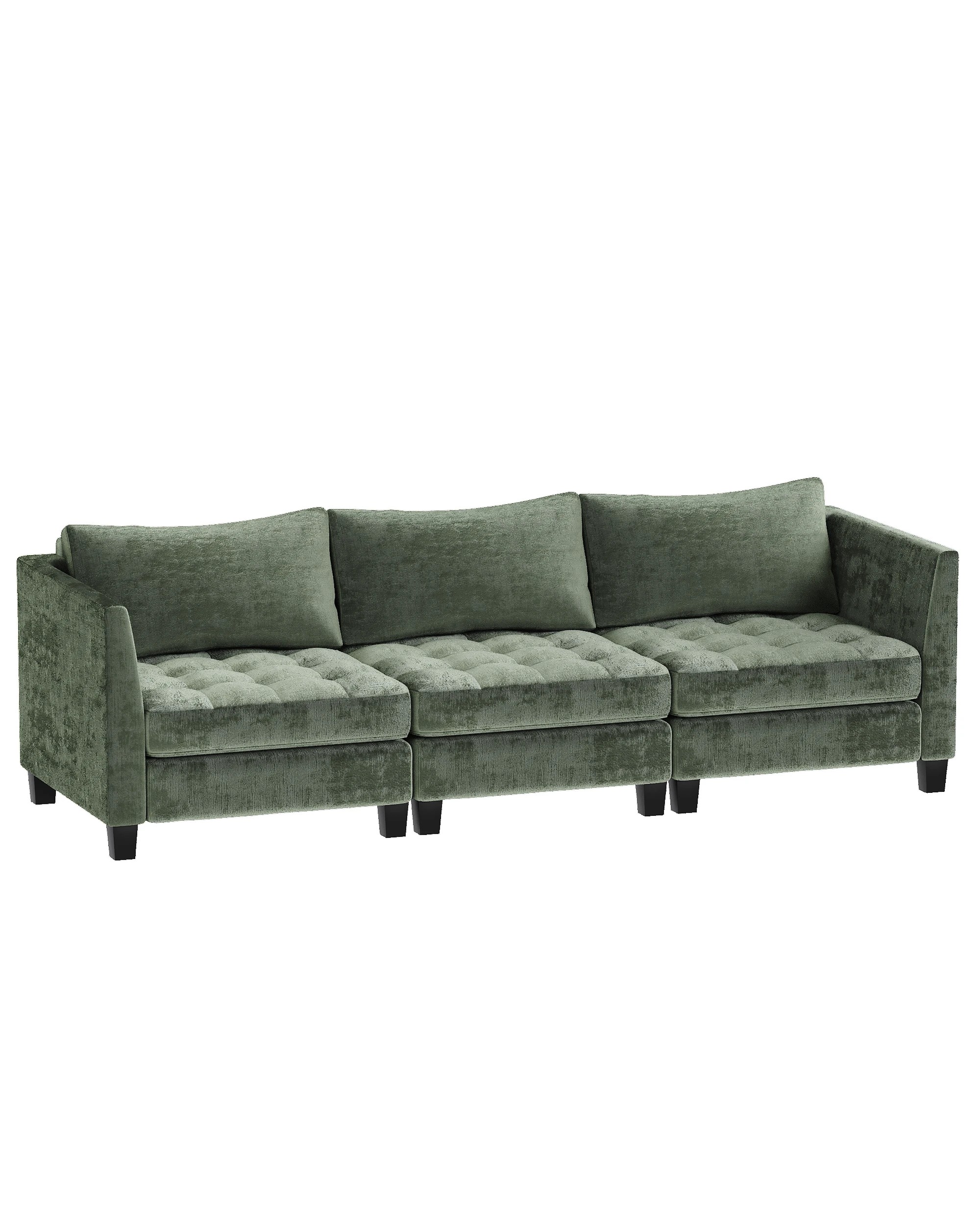 1 Advwin 3 Seater Sofa 265cm Chenille Fabric Modern Sectional Couch with Removable Backrest Green, 1 of 6