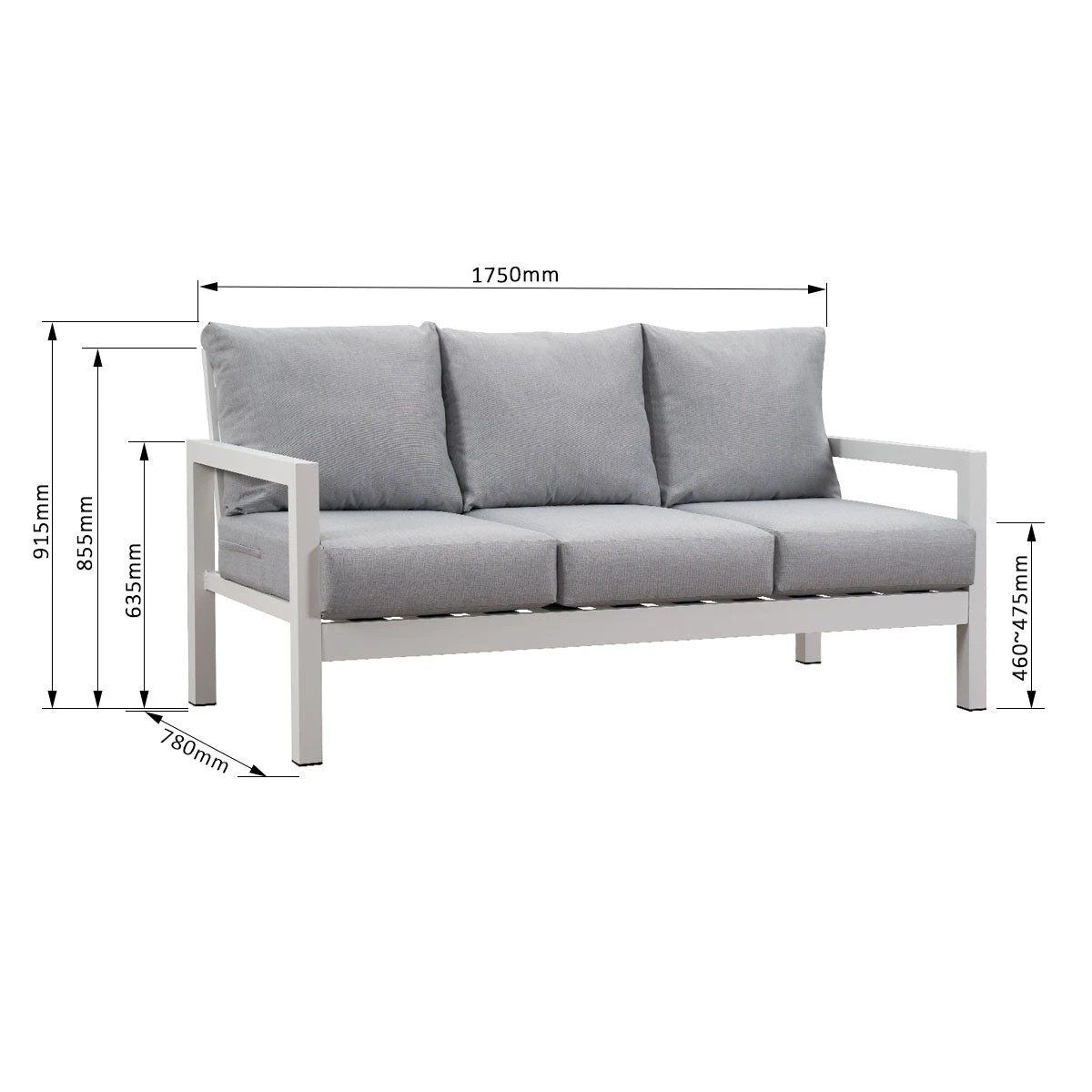 3 Moda Living Coogee 3+2 Seater Aluminium Sofa Lounge Set - Light Grey Cushion - White, 3 of 8