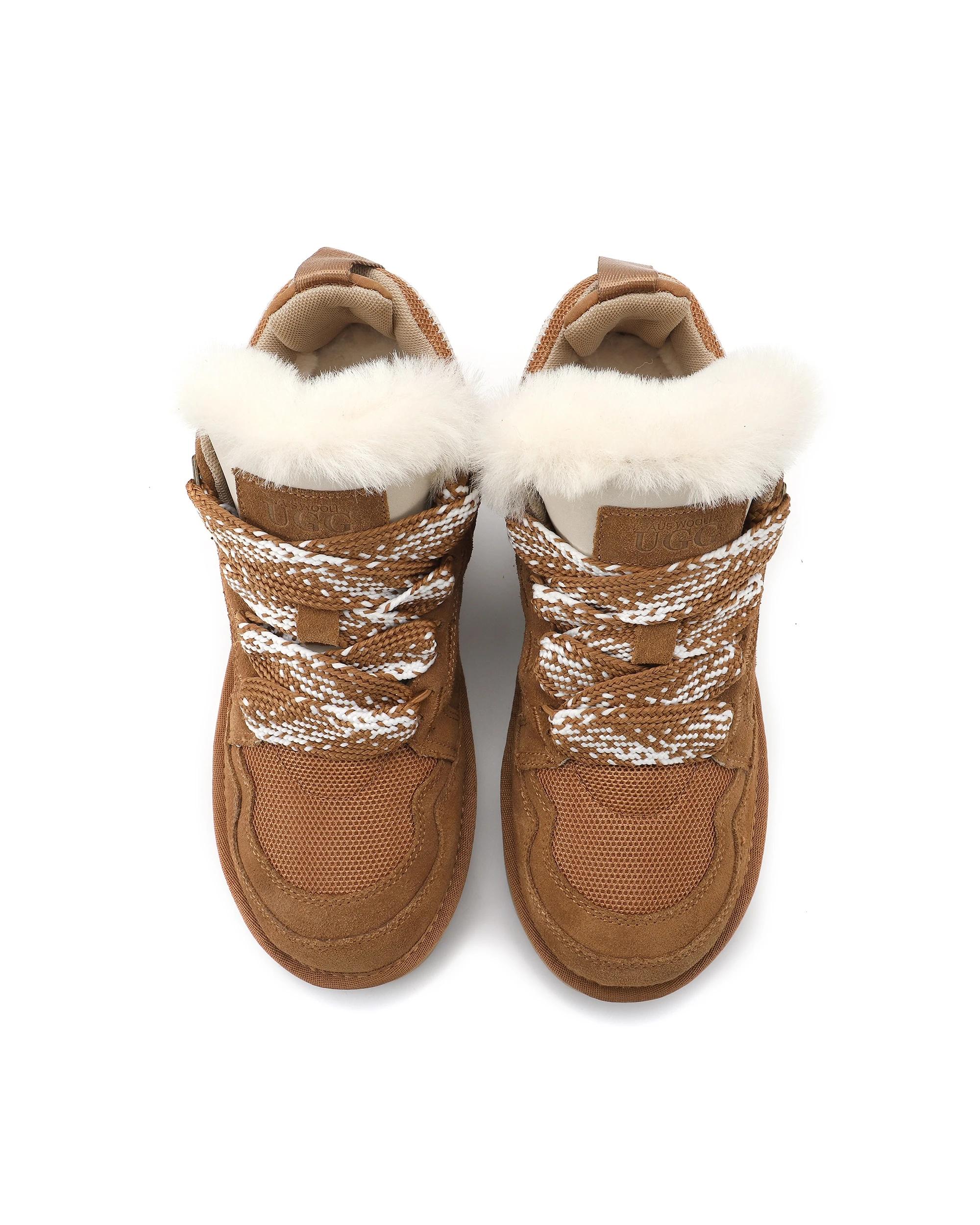 2 AUS WOOLI Urban Chic Sheepskin Wool Lace-Up UGG Sneakers TAN, 2 of 6