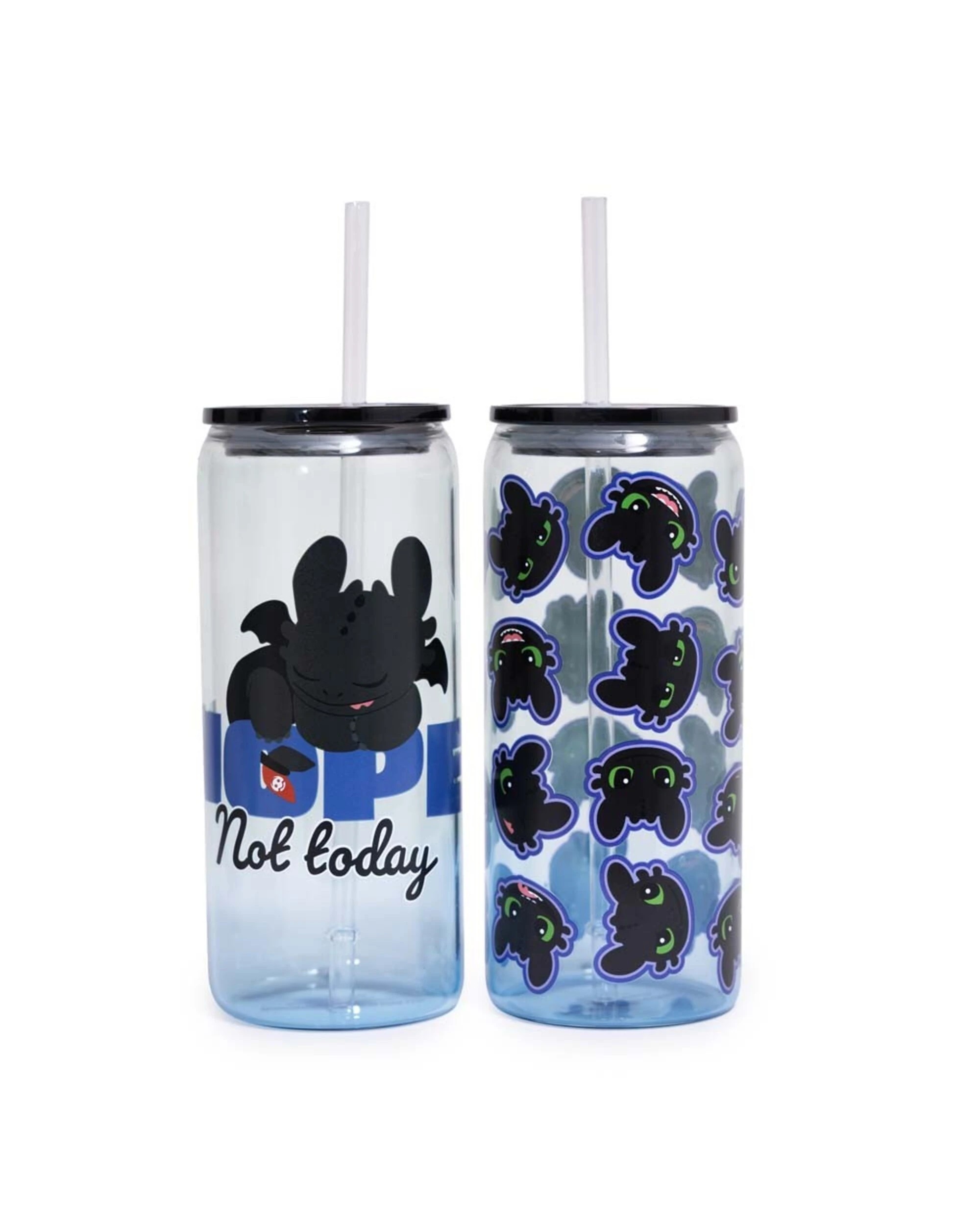 1 How to Train Your Dragon - Toothless Glass Cup with Straw Twin Pack - Black,Blue, 1 of 3