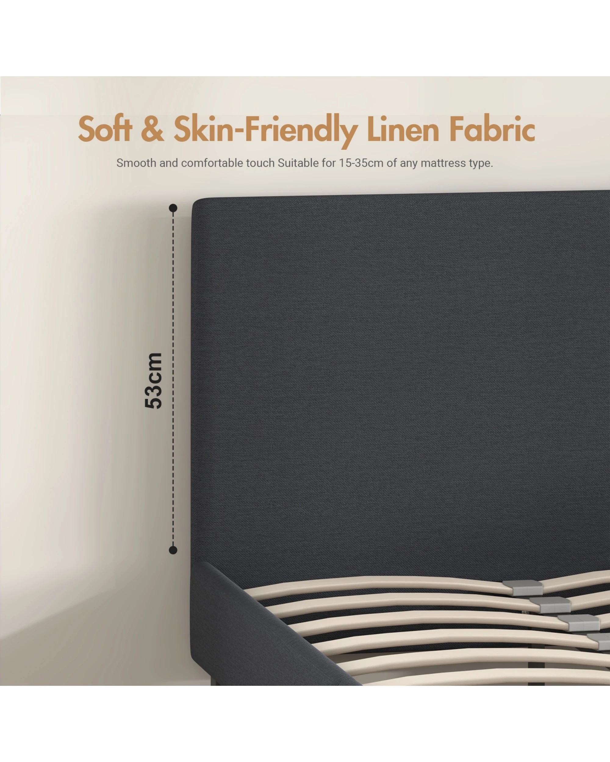 6 Advwin Single Bed Frame Platform Fabric With Upholstered Headboard Grey, 6 of 8