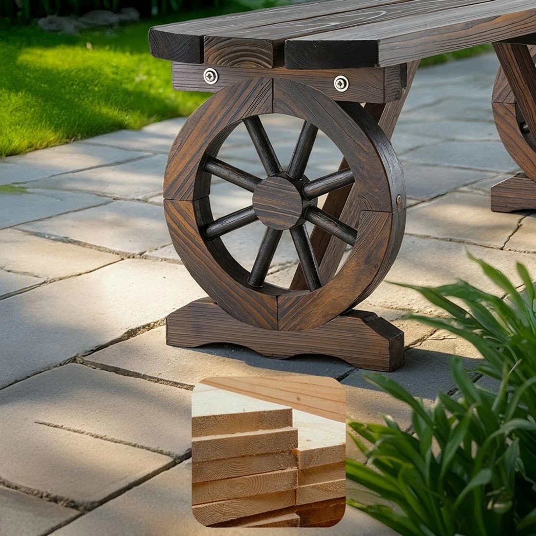 6 Gardeon Outdoor Garden Bench Seat Wooden Patio Furniture Wagon Dining Chair - Brown, 6 of 7