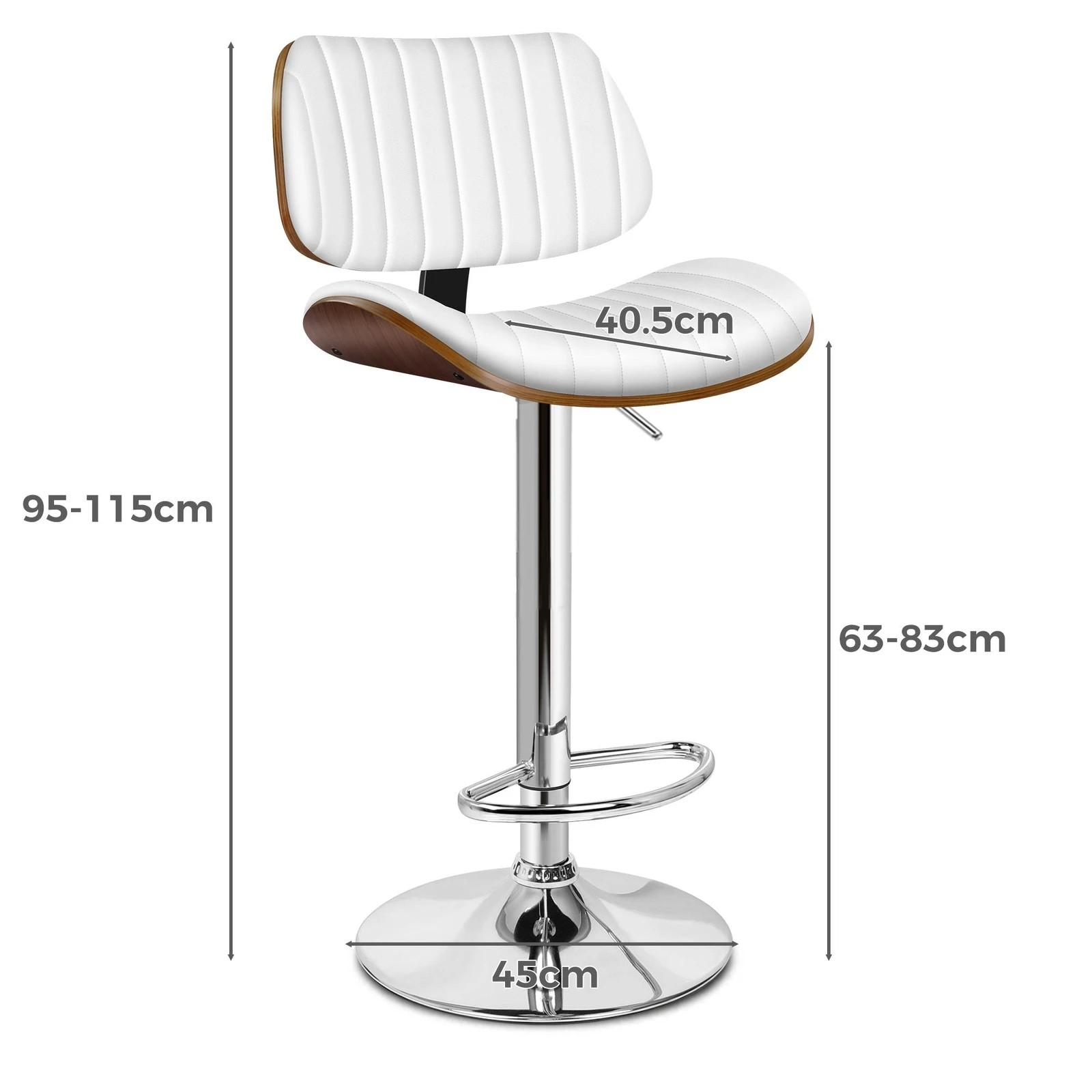 6 Alfordson 2x Bar Stools Kitchen Swivel Chair Wooden Leather Gas Lift - White, 6 of 9