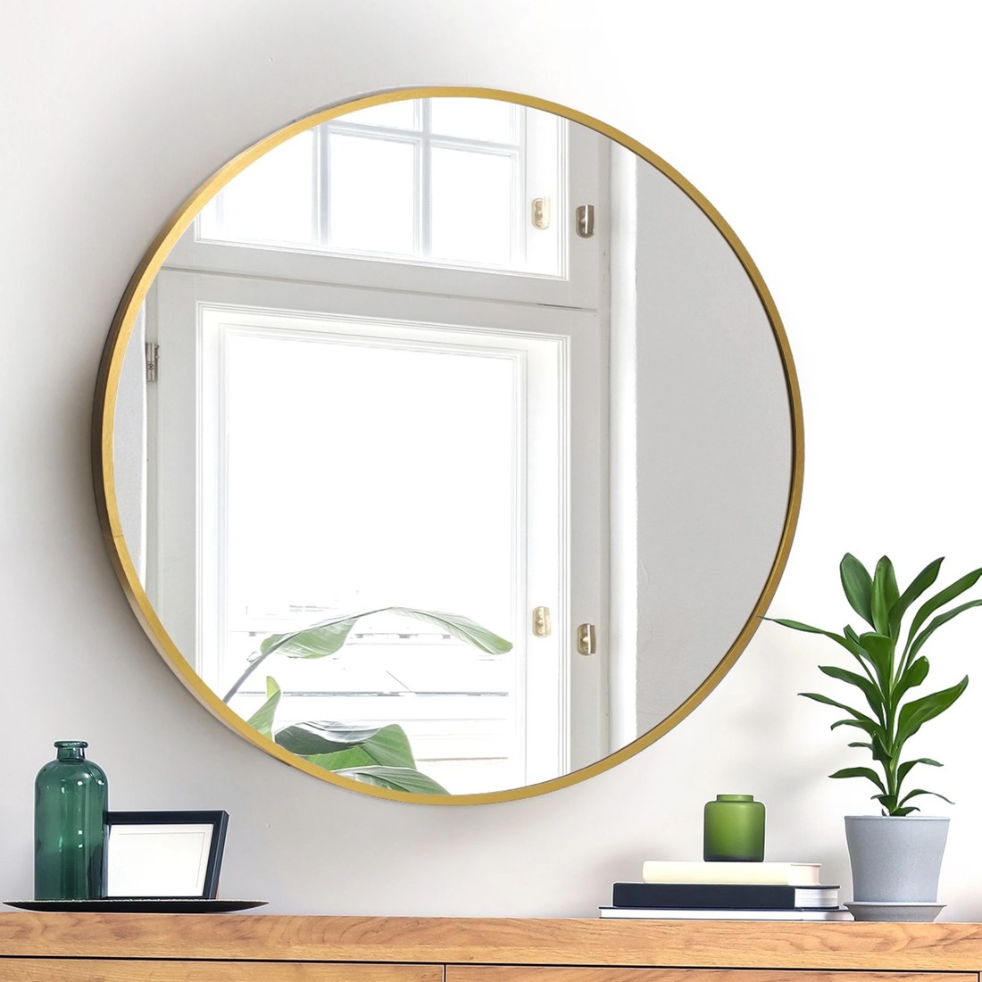 3 Oikiture Wall Mirrors Round 70cm Makeup Mirror Vanity Home Decor Bedroom
 - Gold, 3 of 7