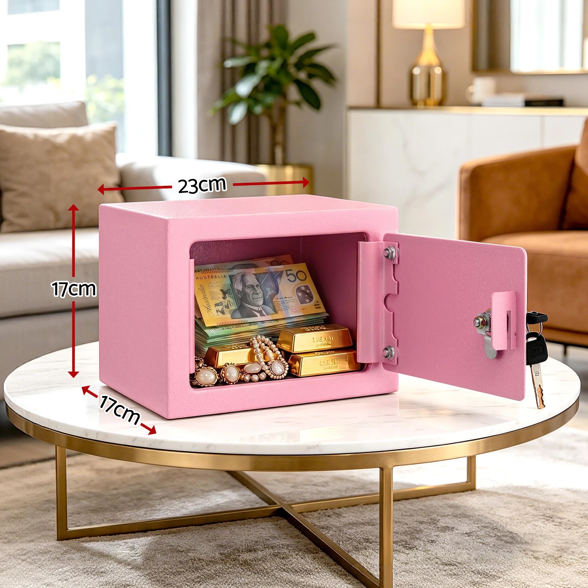 3 UL-Tech 6.5L Small Safe Box with Key Lock for Cash Mini Home Security Safe - Pink, 3 of 8