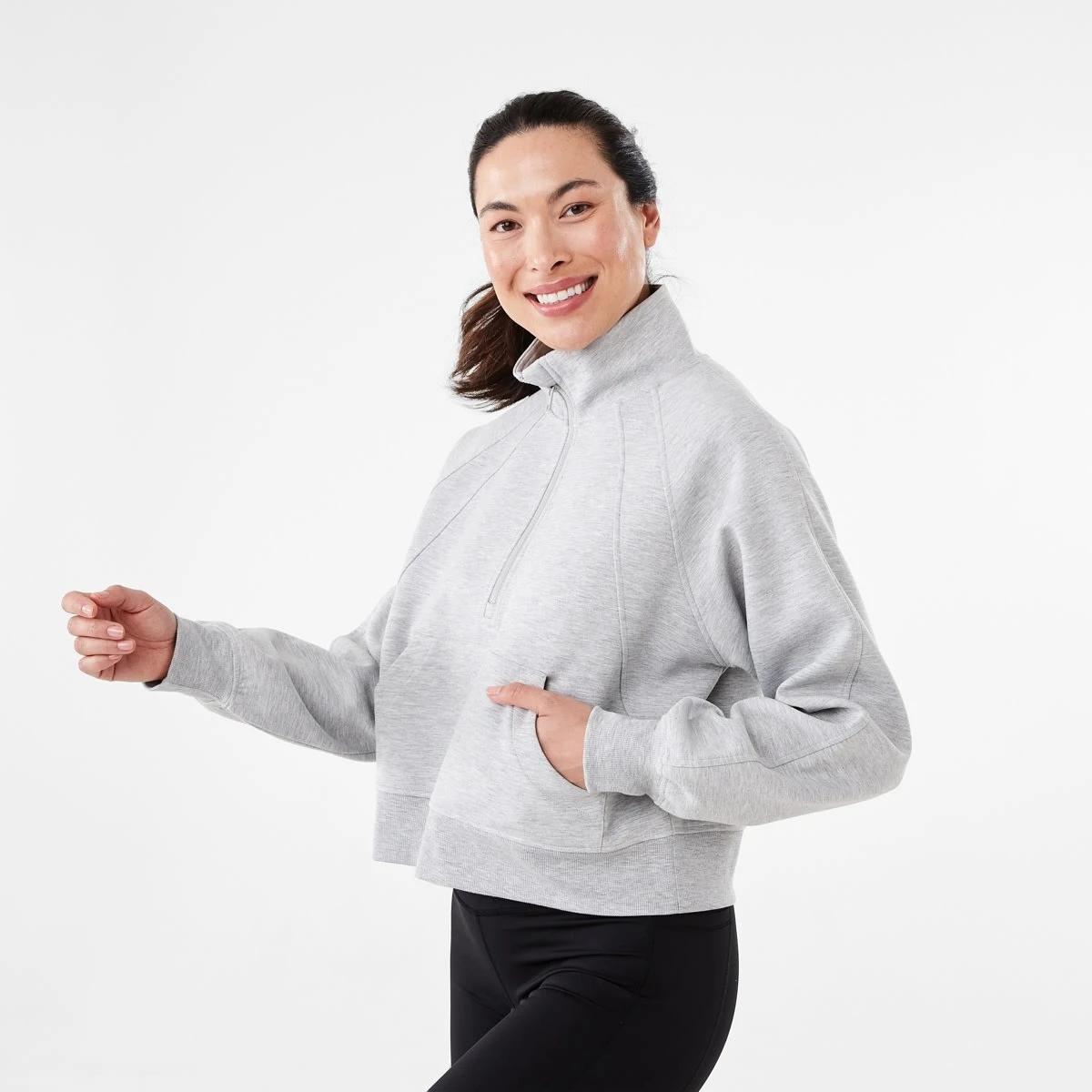 2 Active Womens Half Zip Long Sleeve Sweatshirt Grey Marle, 2 of 6