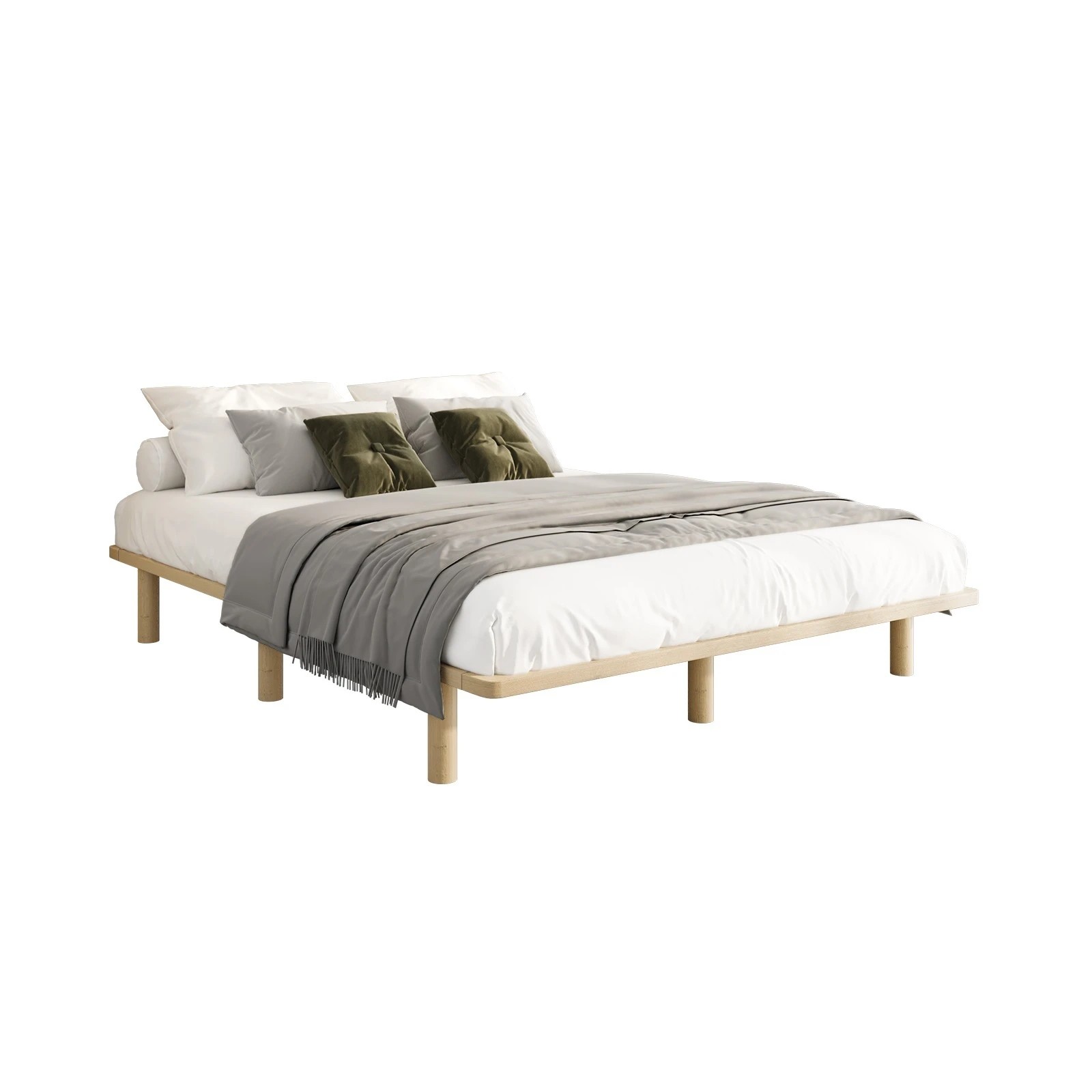 1 Oikiture Bed Frame Queen Size Wooden Bed Base Platform Timber
 - Natural, 1 of 10
