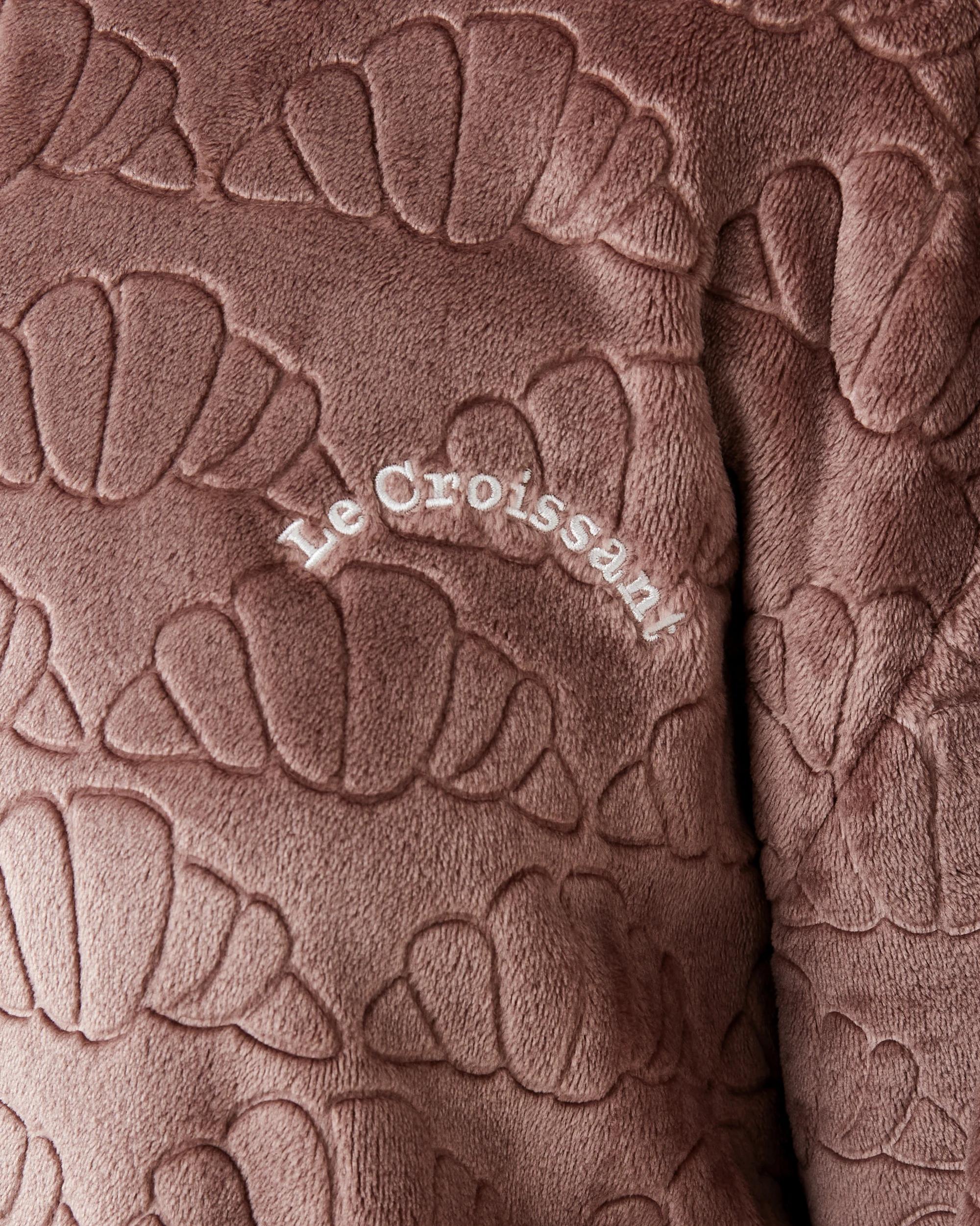 6 Quarter Zip Fleece Long Sleeve Top and Pants Pyjama Set Croissant, 6 of 8